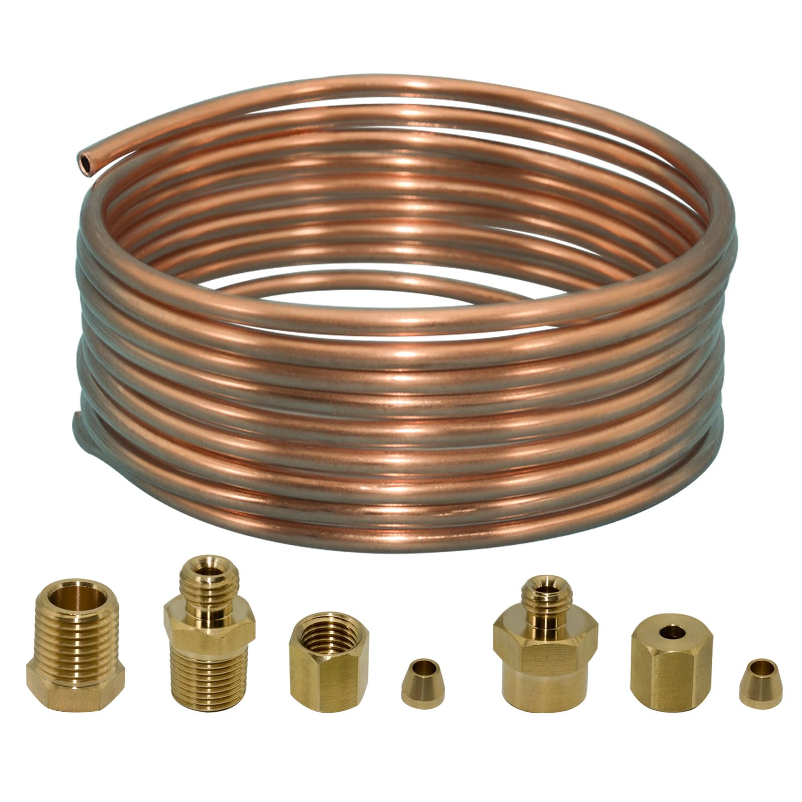 Ebrmeiwo 72'' Oil Pressure Gauge Tubing Kit, Set Of Copper Tube And Threaded Parts, Universal Fit
