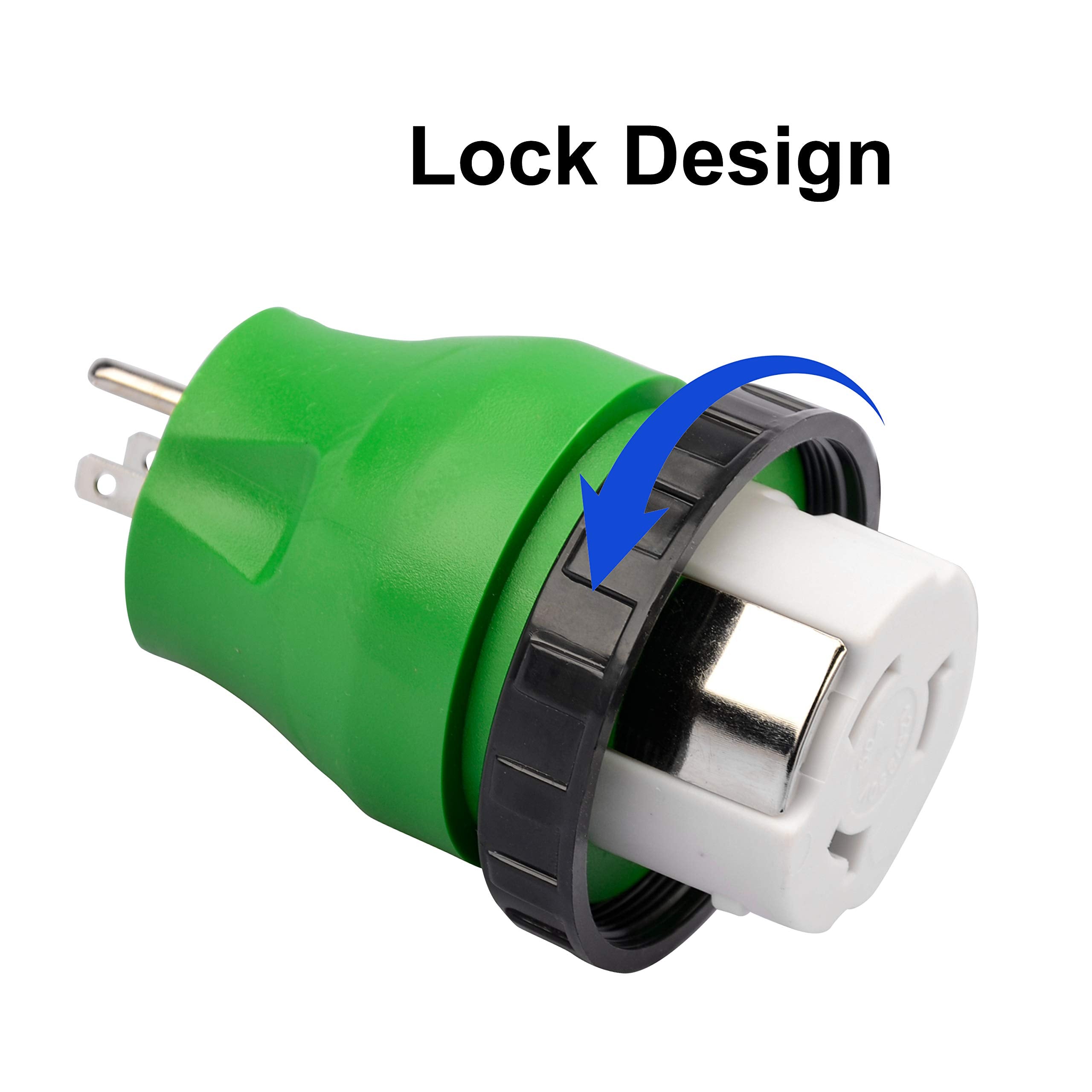 Rvguard 3 Prong 15 Amp To 50 Amp Rv Adapter Plug With Locking Connector, 5-15P To Ss2-50R Locking Connector