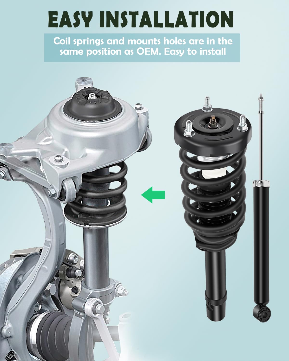 Scitoo - 2Pcs Front Complete Struts Spring Assembly + 2Pcs Rear Shock Absorbers Fits 2006-2011 For Hyundai Azera,2006-10 For Hyu