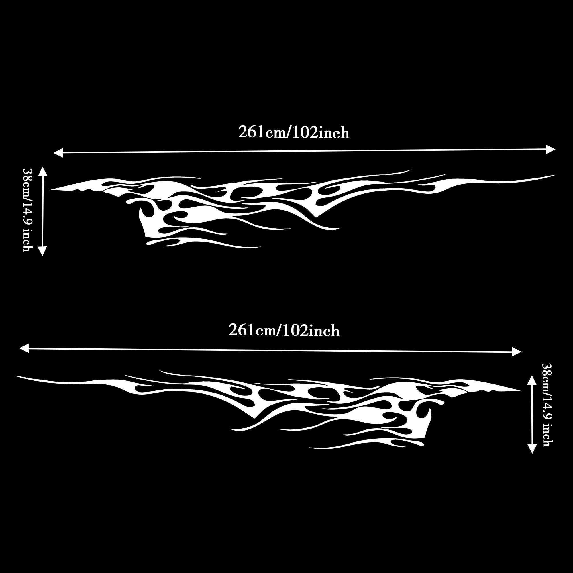 Tomall 2Pcs 102.7'' Flame Graphics Car Body Side Sticker Flame Racing Sports Stripe Decal For Car Universal Vinyl Self-Adhesive Decal Decoration Accessories For Truck Suv Off-Road Vehicles (White)