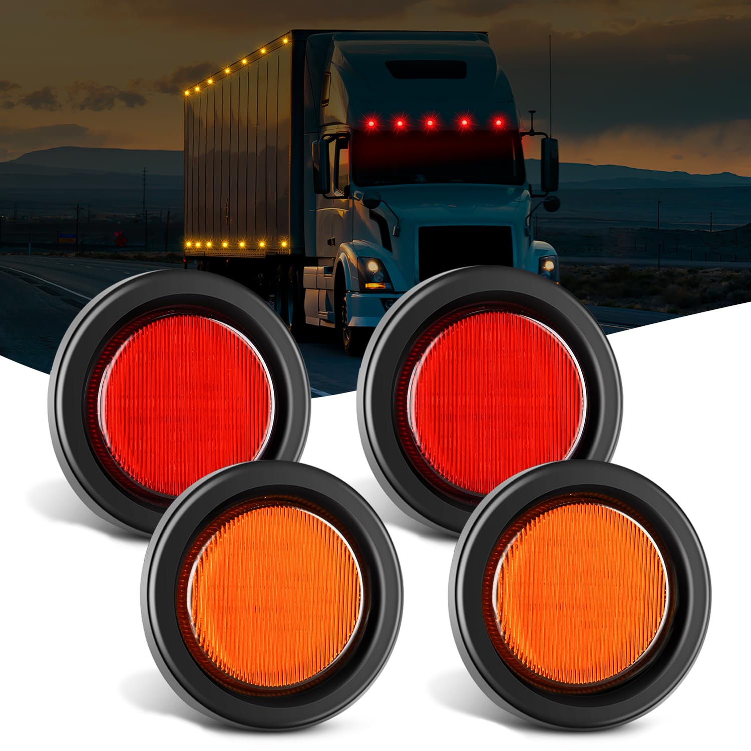 Nilight 2.5 Inch Round Marker Light 4Pcs Amber 13Led Clearance Lights Flush Mount With Plug Grommet Pigtail Hardwired Dot Compli