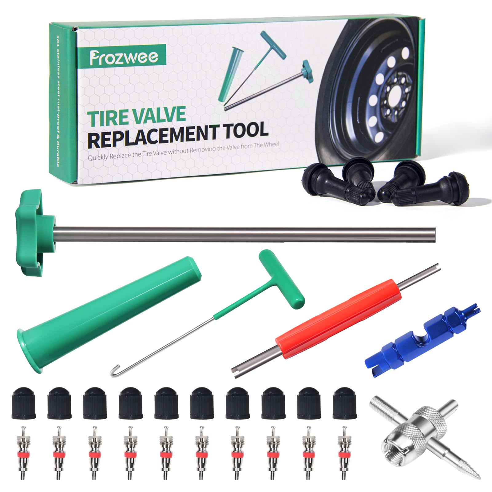 Prozwee Tire Valve Stem Core Quickly Replacement Tool Kit,with Stem Removal Tool Set,Perfect Tool for Replacing Leaky Valves in 