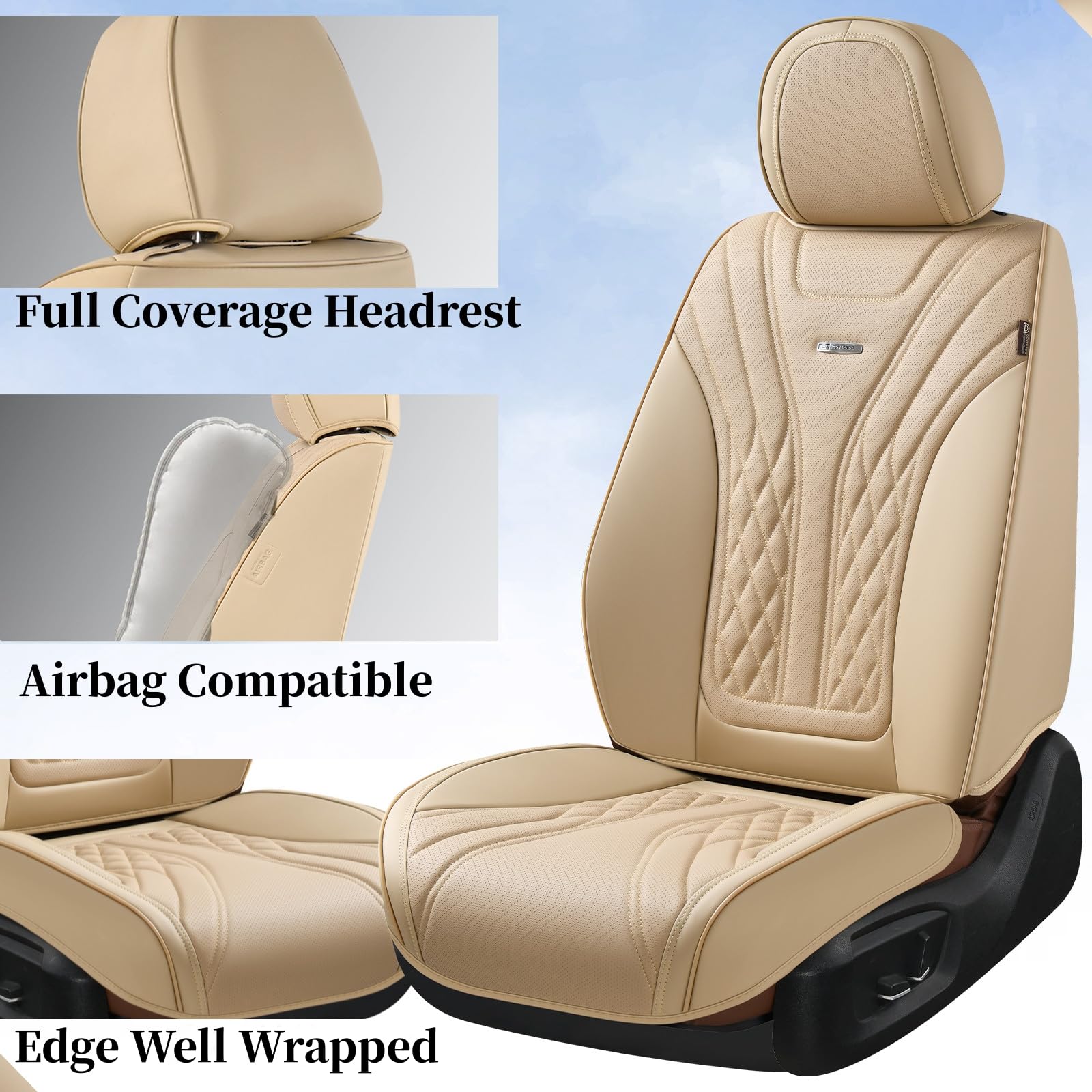 Coverado Car Seat Covers, Car Seat Covers Front Seats, 2-Pack Front Seat Cover, Nappa Leather Waterproof Seat Covers, Car Seat P