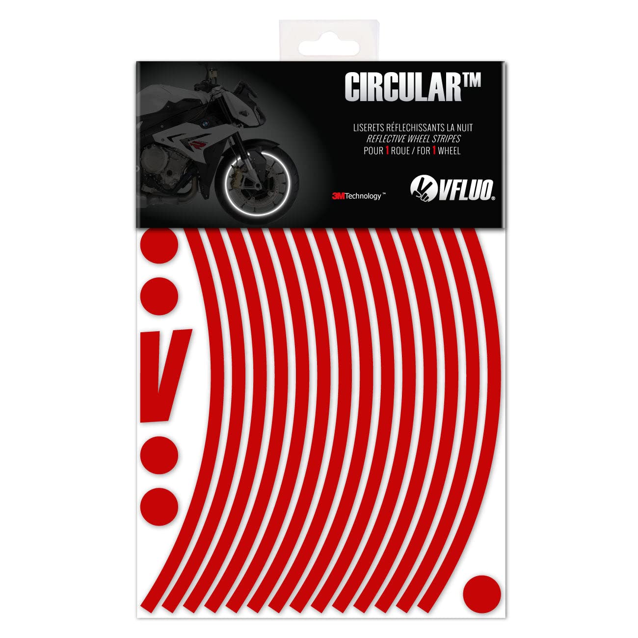 VFLUO - Motorcycle Reflective Wheel Stripes kit, 1 Wheel Rim Stickers Pack, 3M Technology - High lateral Visibility, Discreet an