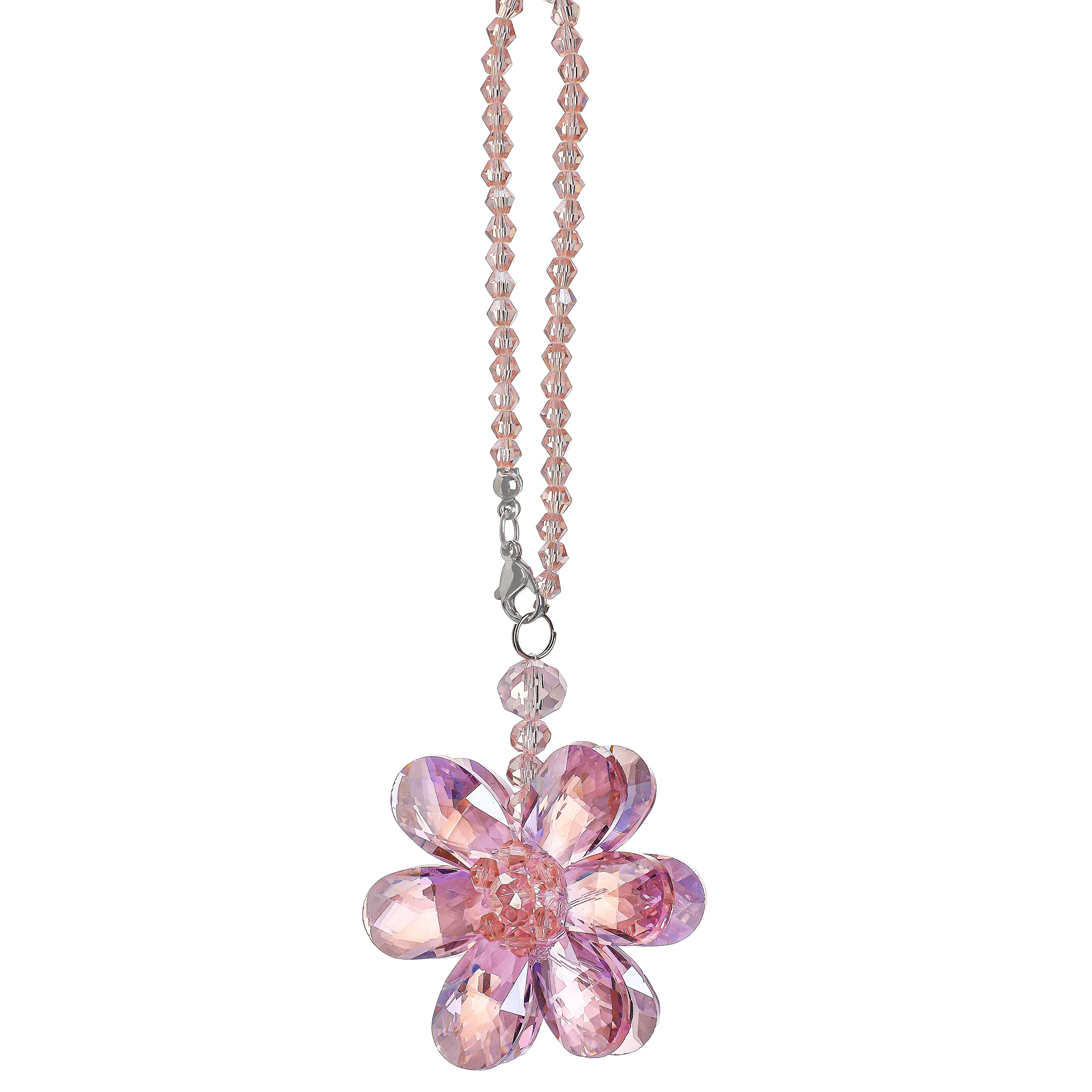 Crystal Flower Car Rear View Mirror Pendant - Pink Crystal Beads Charm Decor For Women Interior