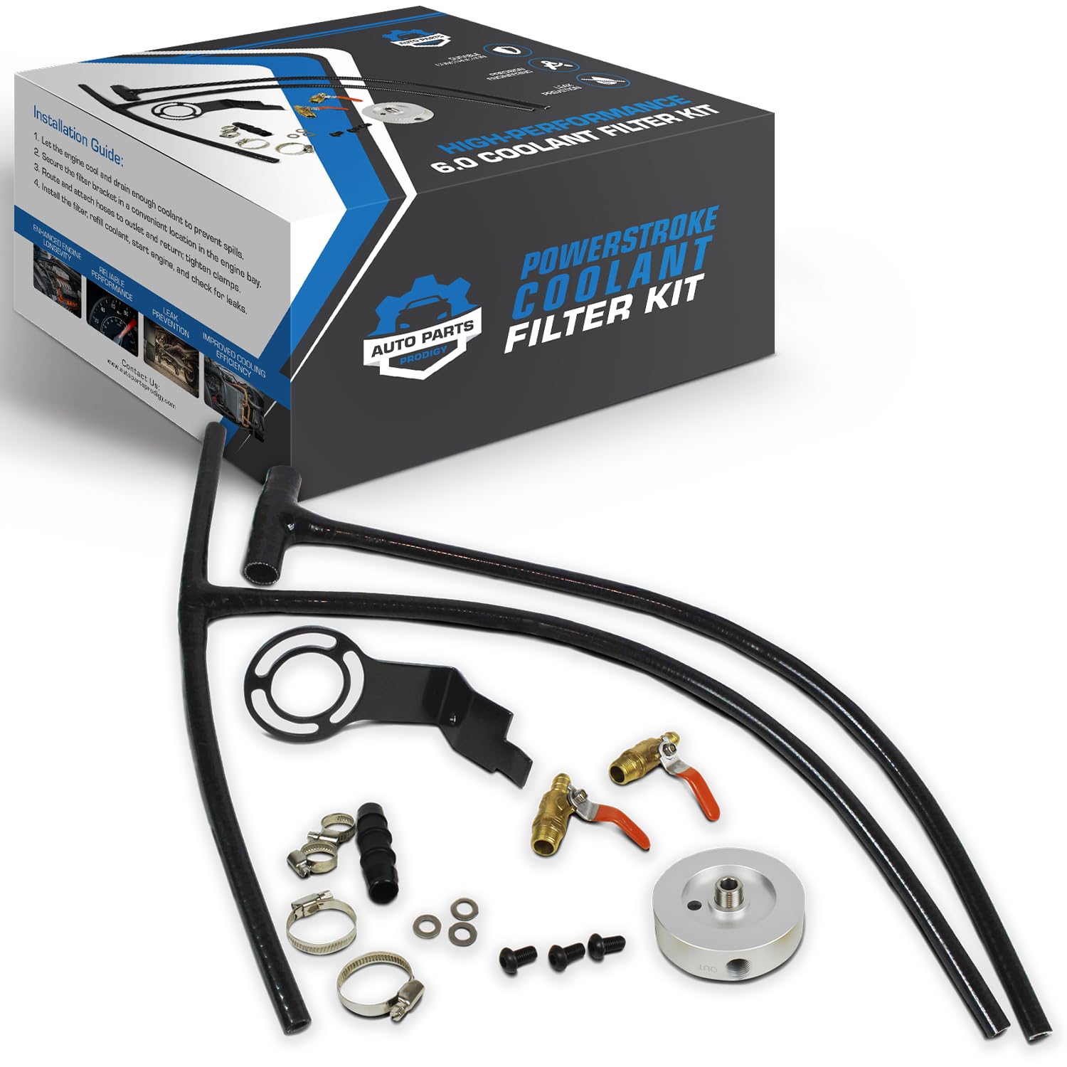 Diesel Coolant Filtration System Filter Kit Compatible With 2003-2007 Ford Powerstroke 6.0L - Prevent Leaks Heavy Duty Improved Single Piece Hose Design