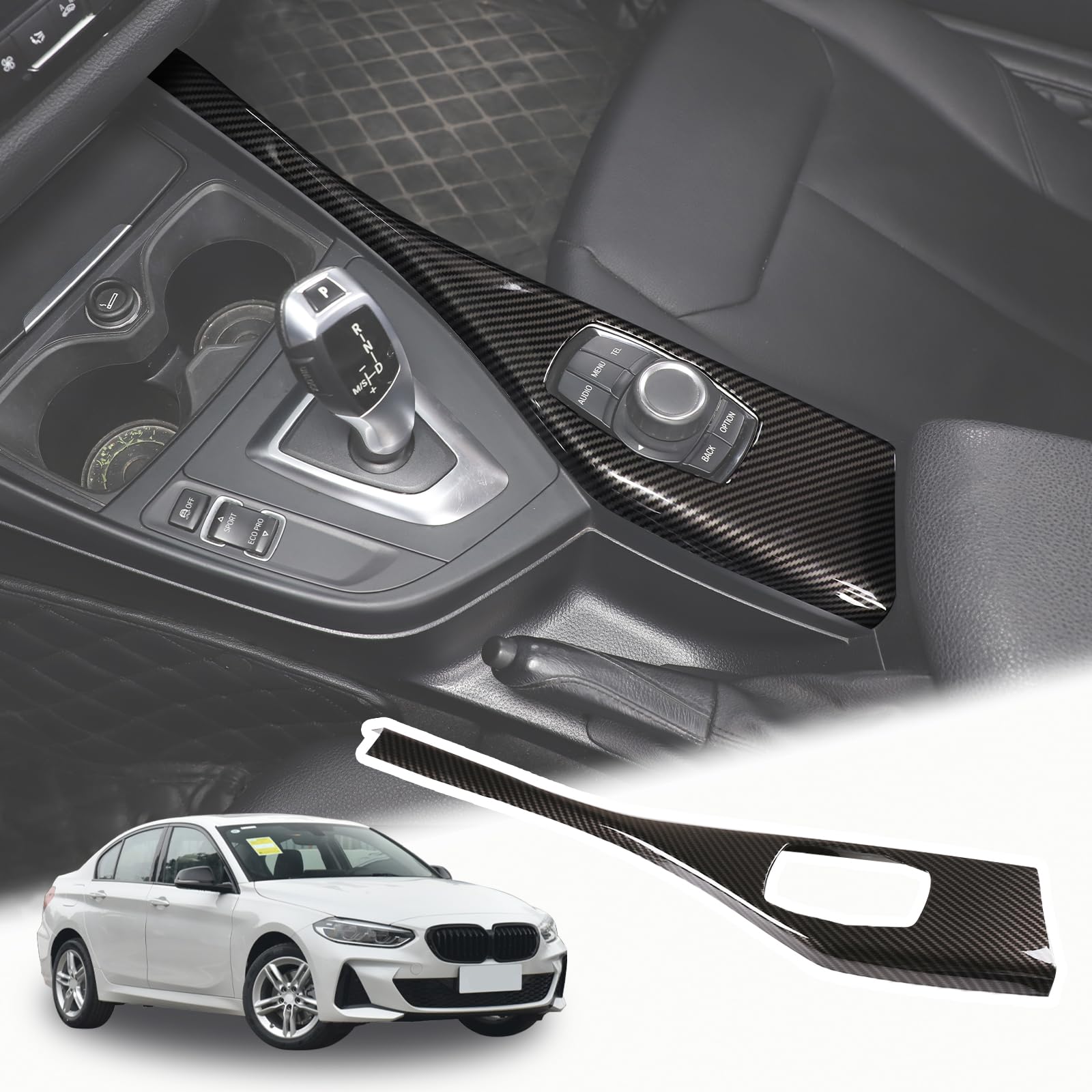 Llkuang Car Center Console Multimedia Button Panel Cover Sticker Compatible With Bmw 1 2 Series F20 F21 F22 Car Central Control Gear Panel Cover Interior Accessories (Carbon Fiber Pattern)