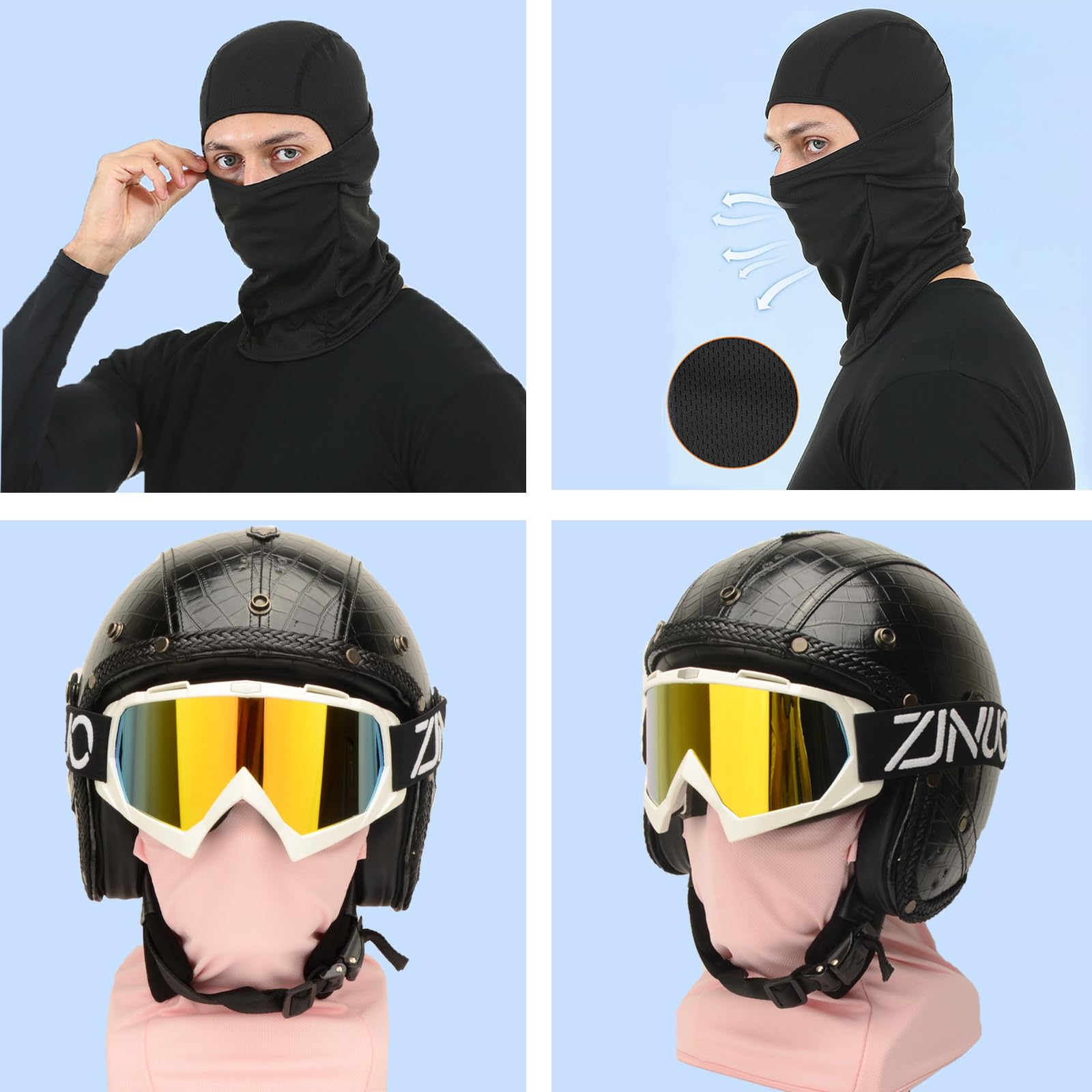 ZJNUO ATV Goggles with Balaclava face Mask for Men Women and Youth, Dirt Bike Motorcycle Motocross Riding Ski Goggles (White Col