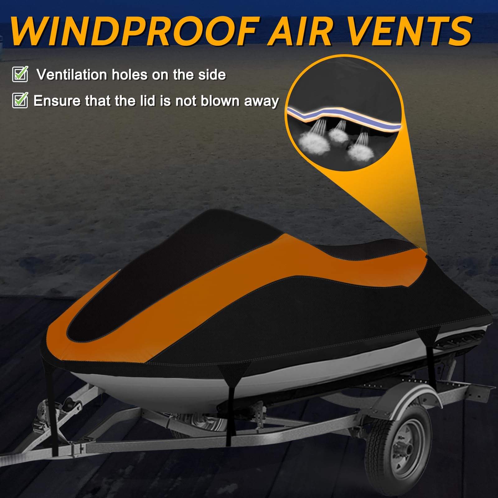 AUTOLION Trailerable Jet Ski Cover,Waterproof Tear Resistant Personal Watercraft Cover with 3 Thickened Buckles & Air Vent,Fits