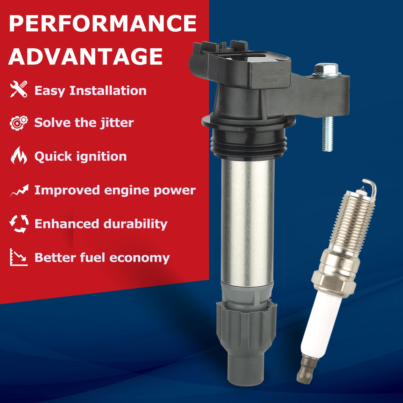 Ignition Coil Pack UF569 and Iridium Spark Plugs 41109 Replacement for Chevrolet Buick Cadillac GMC Saturn 3.6L and CTS 2.4L 3.0