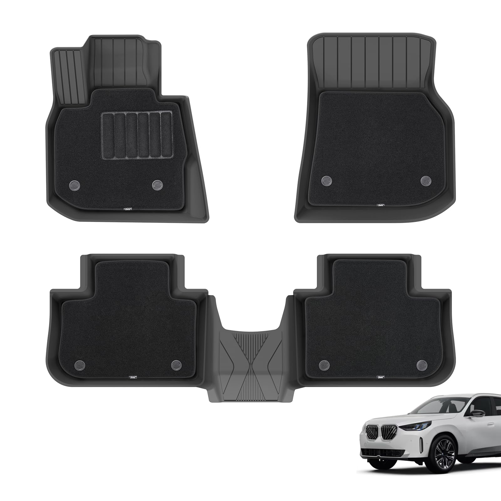3W Floor Mats & Carpet (1St And 2Nd Rows) Fit For Bmw X3 2018-2025 Tpe All-Weather Harmless Heavy Duty Floor Liner Accessories