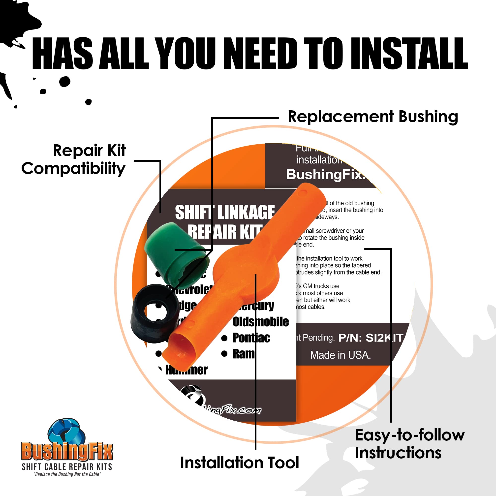 Bushingfix Si2Kit - Automatic Transmission Shift Cable Bushing Repair Kit, Replacement Shifter Cable Bushing, Quality Transmissi