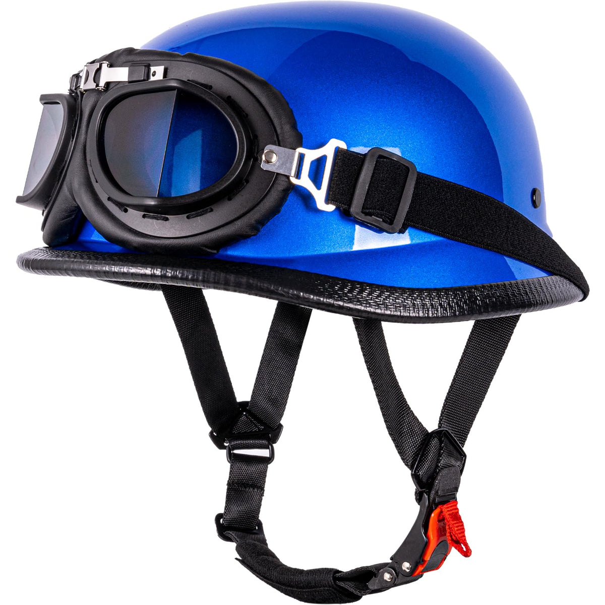 Yesmotor Helmet Half Shell German Motorcycle Helmet With Cycling Glasses - Dot Approved (X-Large, Blue & Black Goggles)
