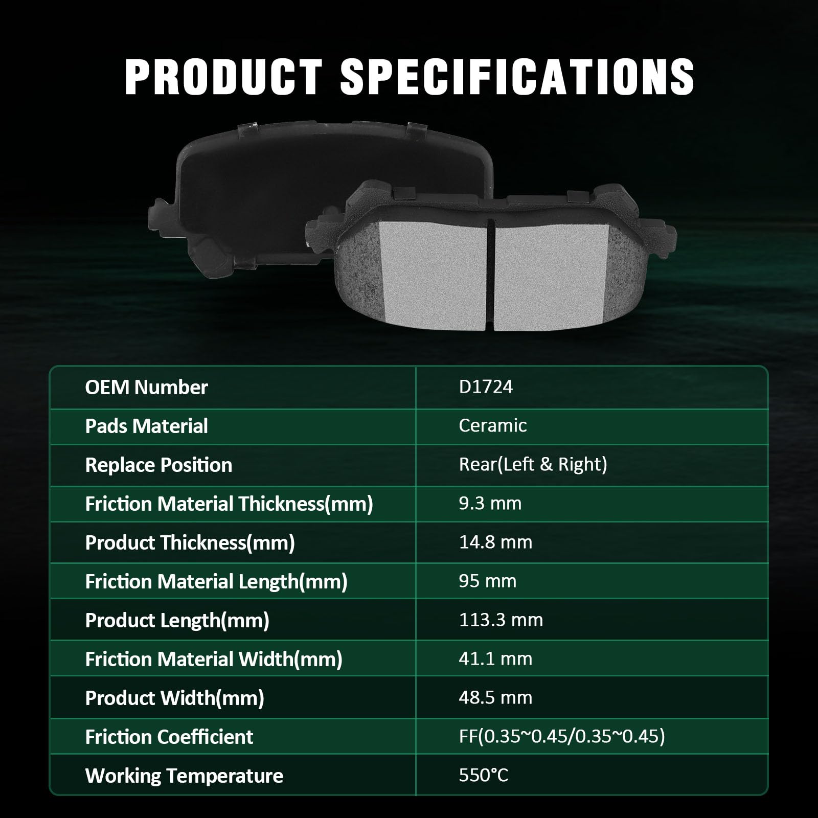 Automuto 4Pcs Rear Ceramic Disc Brake Pads Set D1724 For Acura Mdx 2014-2016, Honda Passport 2019-2021, Pilot 2016-2021, Ridgeli