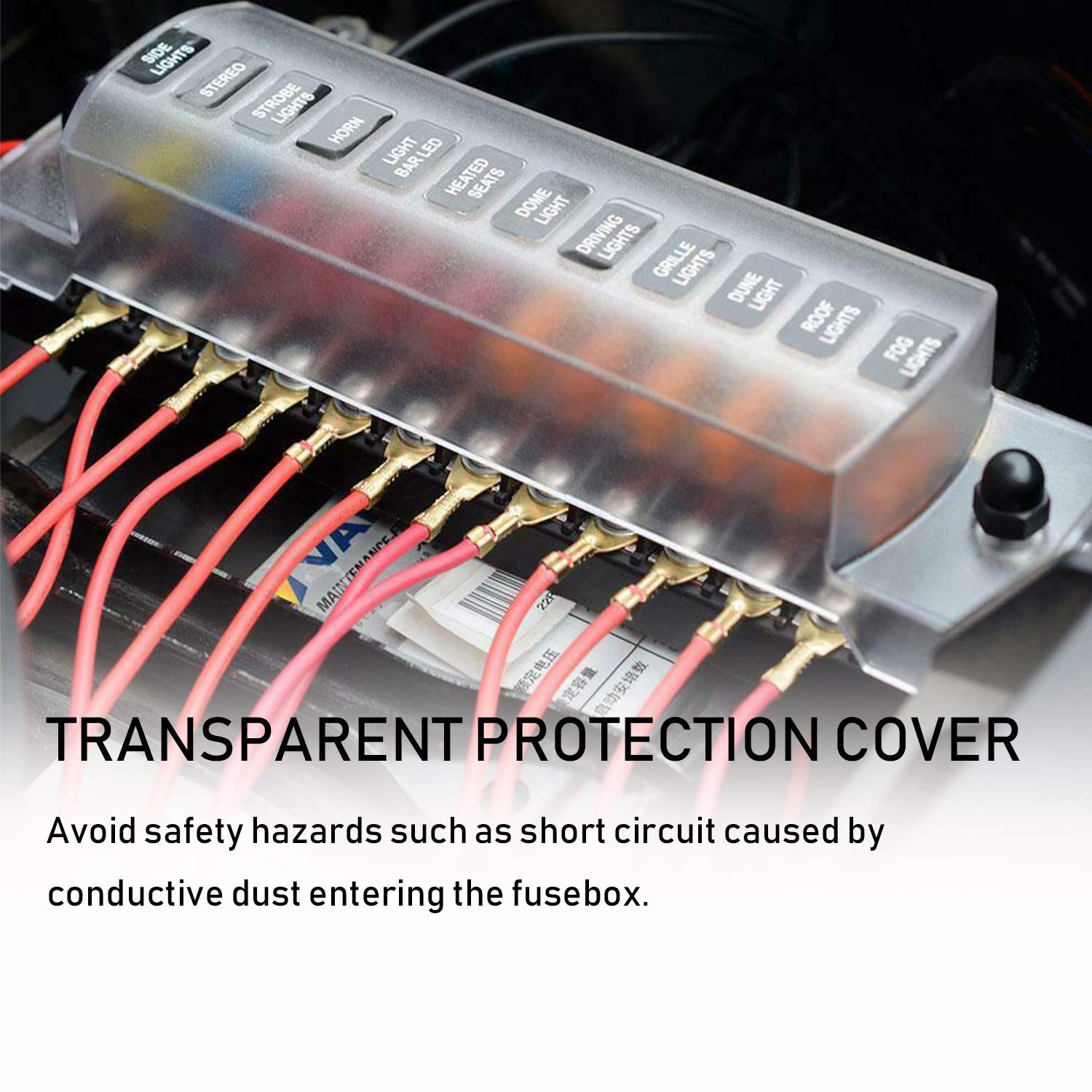 Pseqt 12 Way Blade Fuse Block With Negative Bus Atc/Ato Waterproof Marine Automotive Fuse Box Standard Circuit Holder Panel For