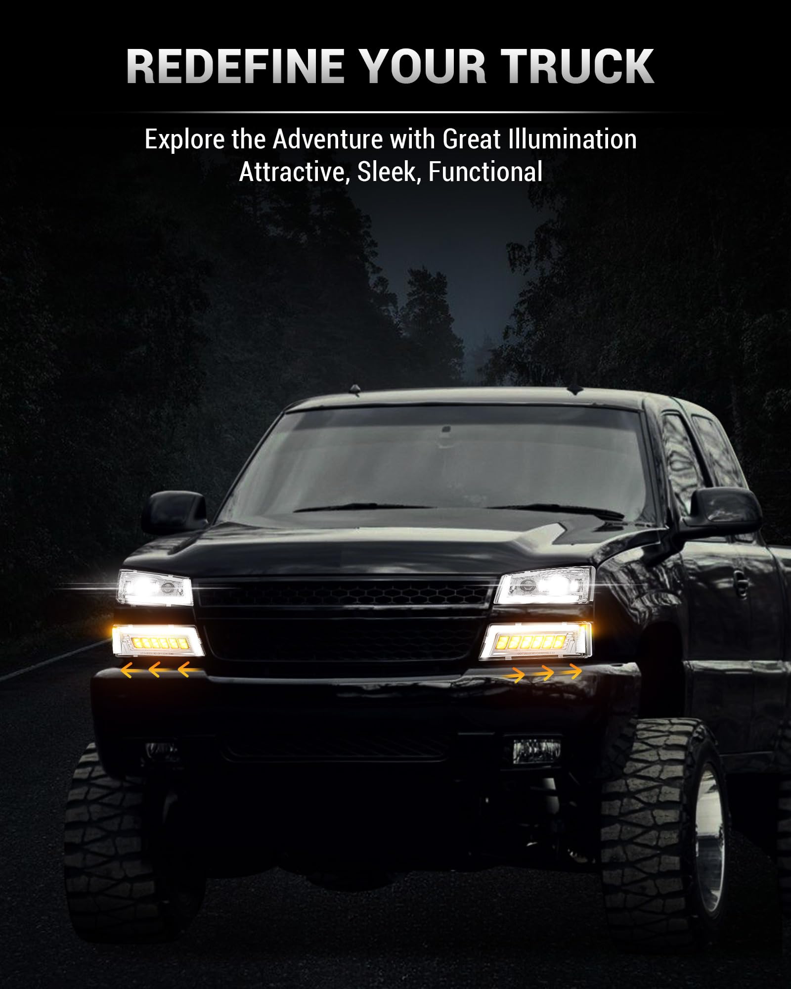 Z-Offroad Led Headlights Assembly Dot Approved With Drl Turn Signal Hi/Low Sealed Beam Compatible With 03-06 Chevy Silverado Ava