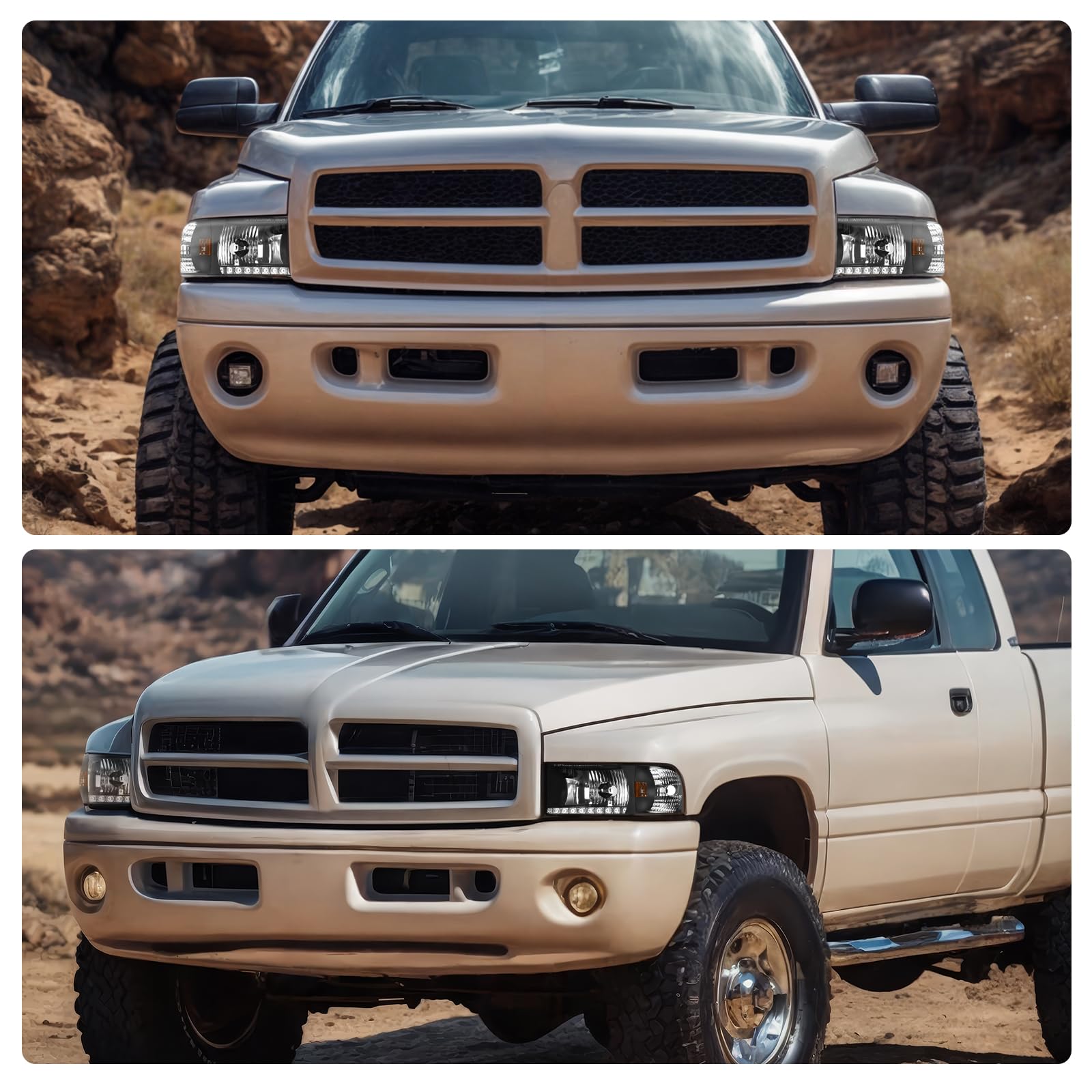 Dwvo Led Drl Headlight Assembly Compatible With 1994-2001 Dodge Ram 1500/94-02 Dodge Ram 2500 3500 Replacement Headlamp Black Ho