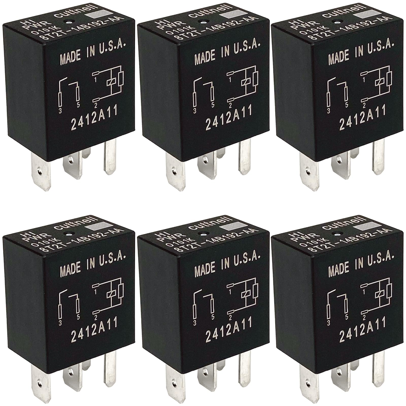 6-Pack 8T2T-14B192-AA Relay 12VDC 30A 4-Pin SPST Automotive Relay - Compatible with Select Ford F-150, Explorer Vehicles - Fixes