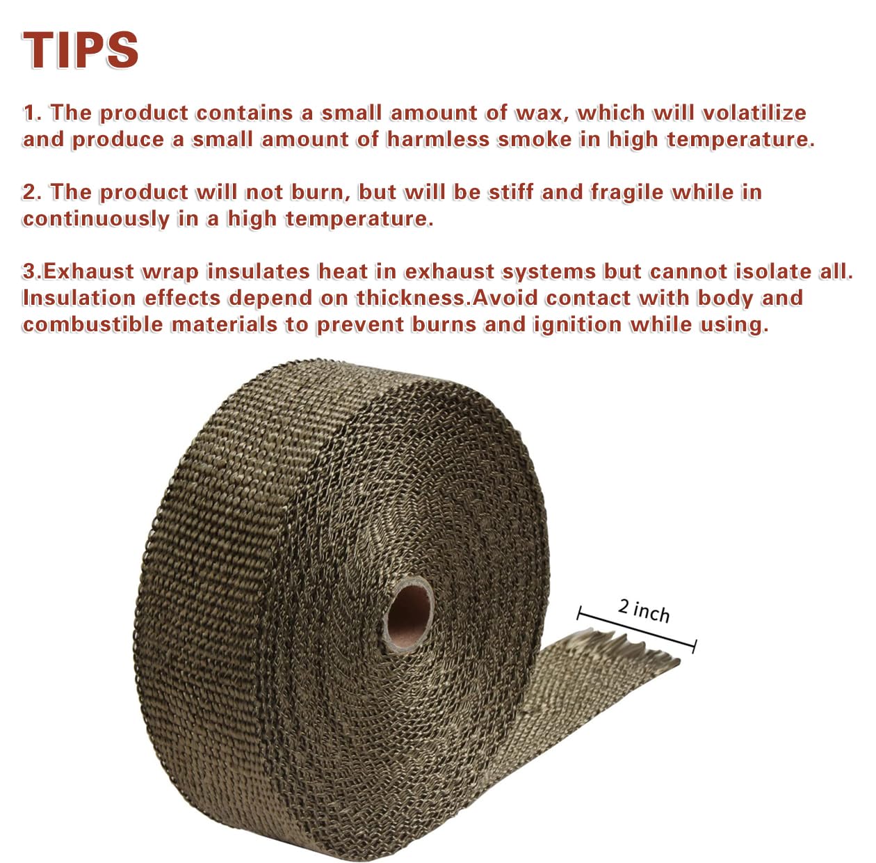 Ledaut 2'' X 50' Titanium Exhaust Heat Wrap Roll For Motorcycle Fiberglass Heat Shield Tape With Stainless Ties