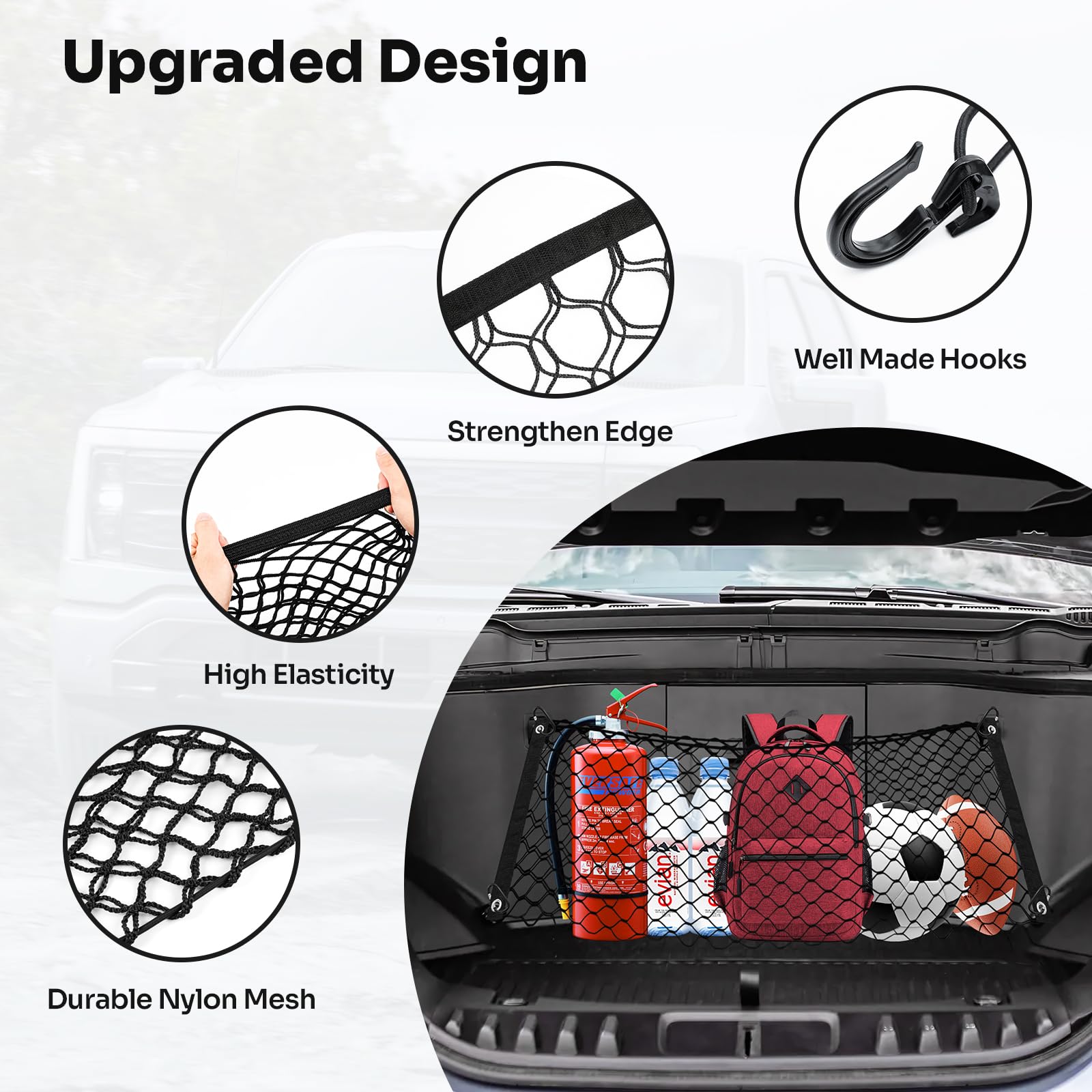 Canvcle Front Trunk Frunk Cargo Net for 2022-2025 Ford F-150 Lightning Accessories Stand Envelope Style Mesh Trunk Net Organizer