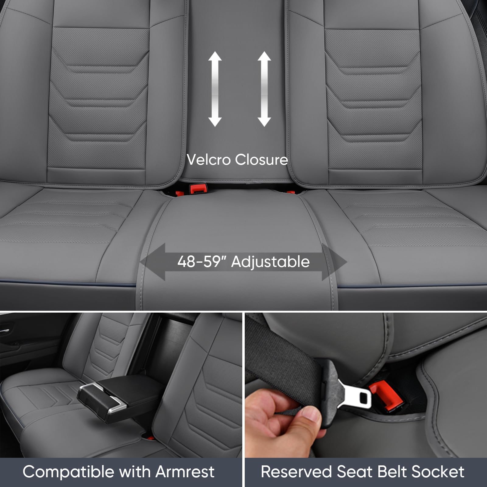 Tiehesyt Gray Car Seat Covers Full Set, Breathable Leather Automotive Front And Rear Seat Covers & Headrest For Reduce The Drivi