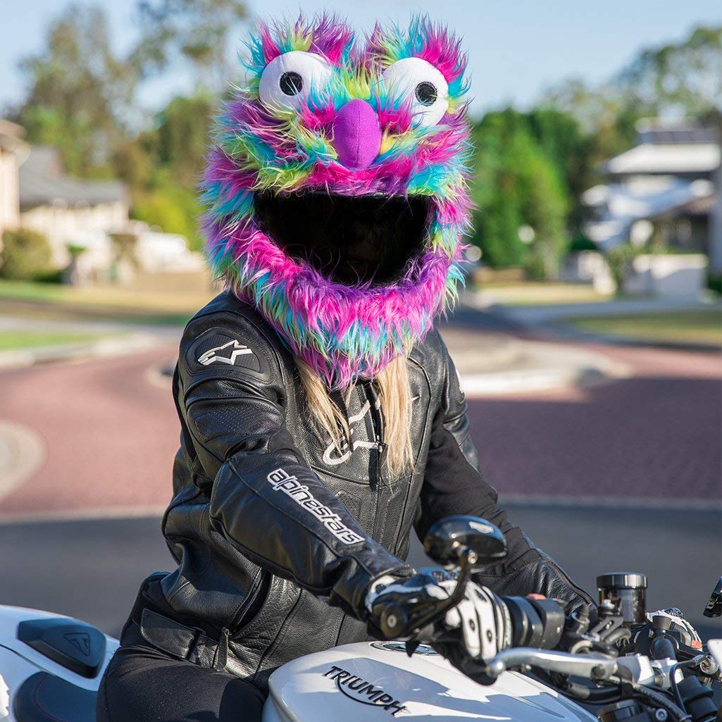 Moto Loot Helmet Cover for Motorcycle Helmet, Fun Rides and Gifts (Cover Only. Helmet Not Included) - Rainbow Long Fur