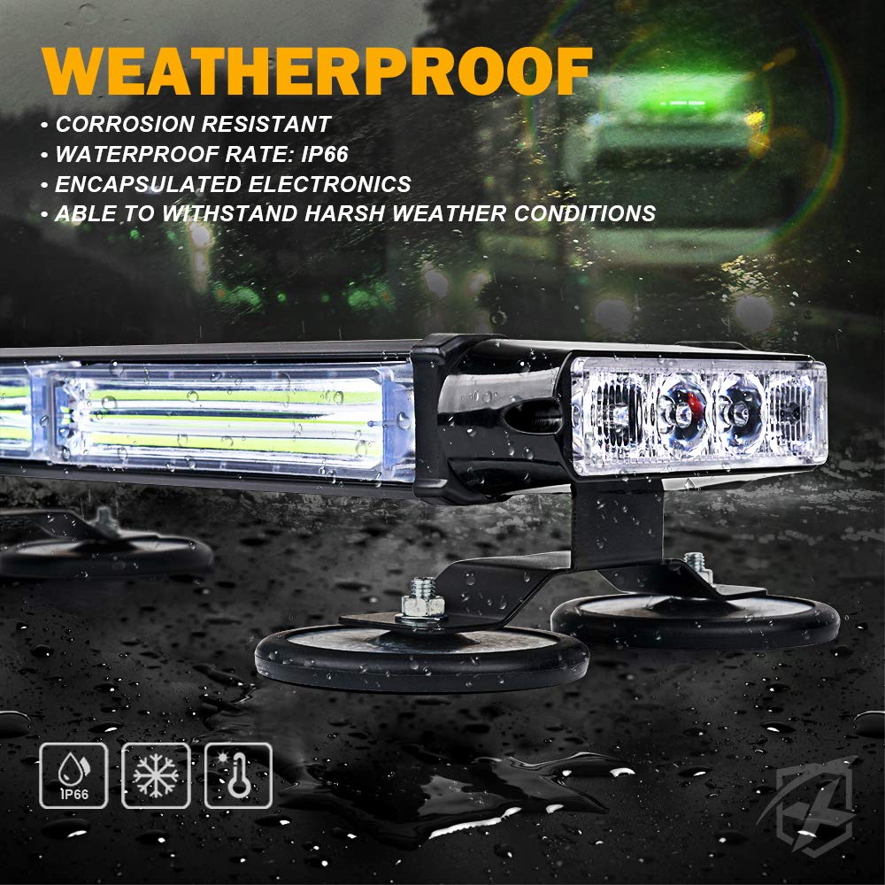 Xprite Green Cob Led Strobe Rooftop Flashing Light Bar Double Side Hazard Warning Beacon Lights W/Magnetic Base For Emergency Vehicles Construction Cars Tow Trucks Tractor Traffic Security