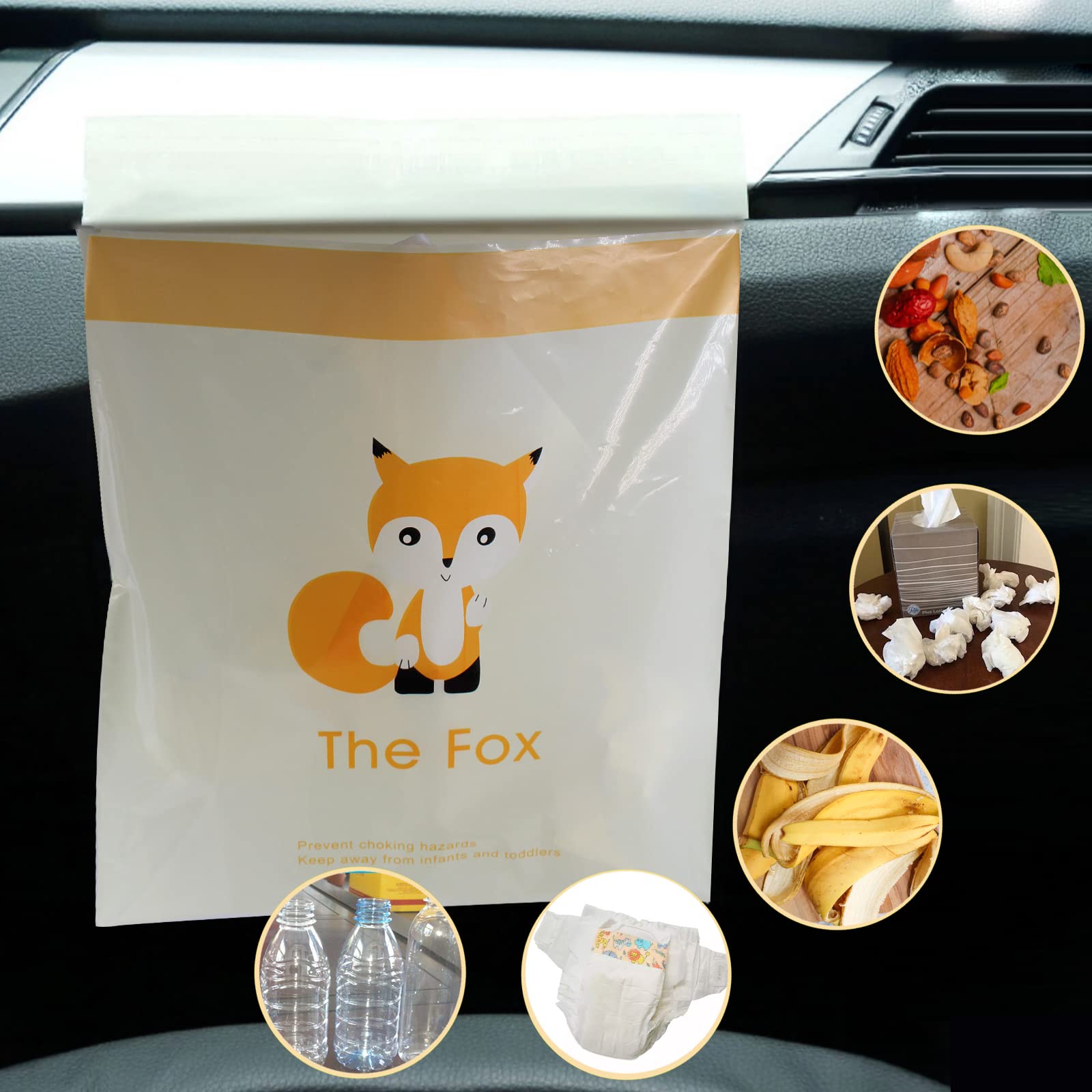 54Pcs Car Trash Bags Easy Stick-On Disposable Portable Car Garbage Bags, Waterproof Leak Proof Barf Vomit Bags, Self Adhesive Cl