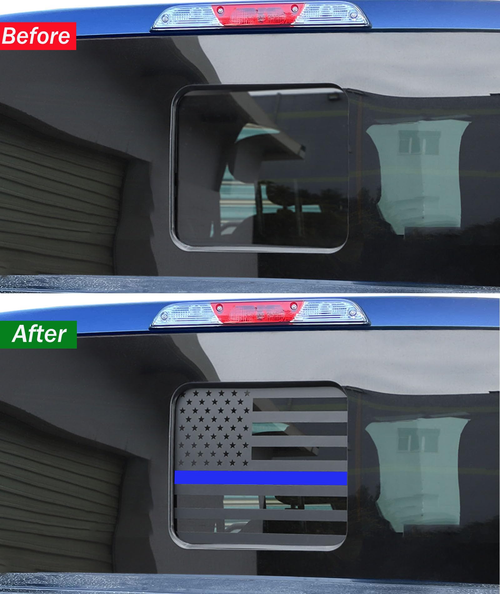 Zxiaochun Rear Middle Window American Flag Decal For Ford F150 F250 F350 2015-2022 2023 2024 Back Center Sliding Window Glass Usa Flag Vinyl Sticker (Thin Blue Line)