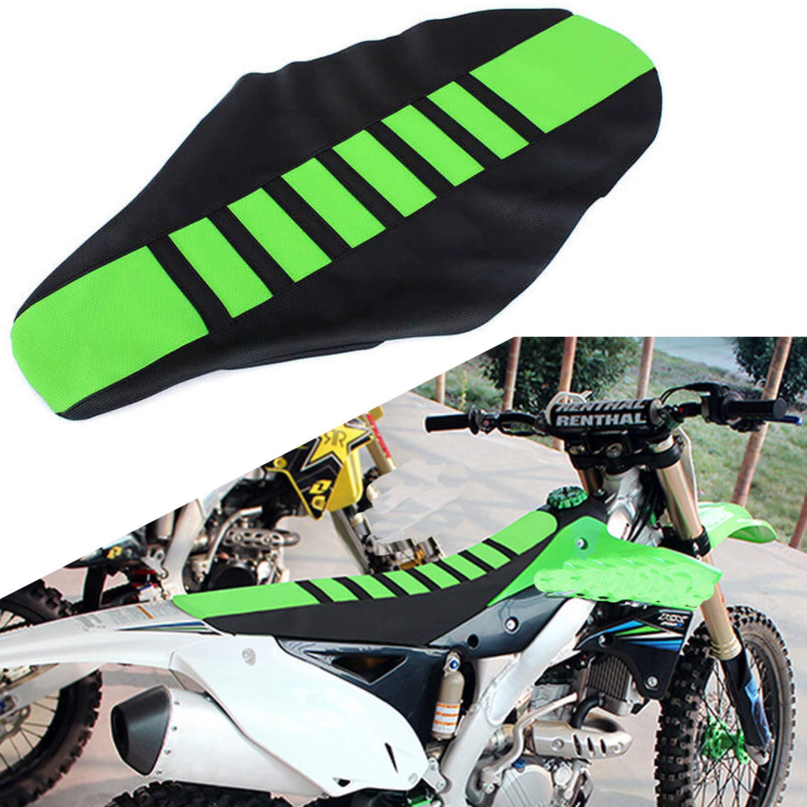 E-Riding Dirt Bike Seat Cover Universal Gripper Rubber Motorcycle Kx65 Kx85 Kx450F Kx250 Soft Pit Dirt Bikes (Green)