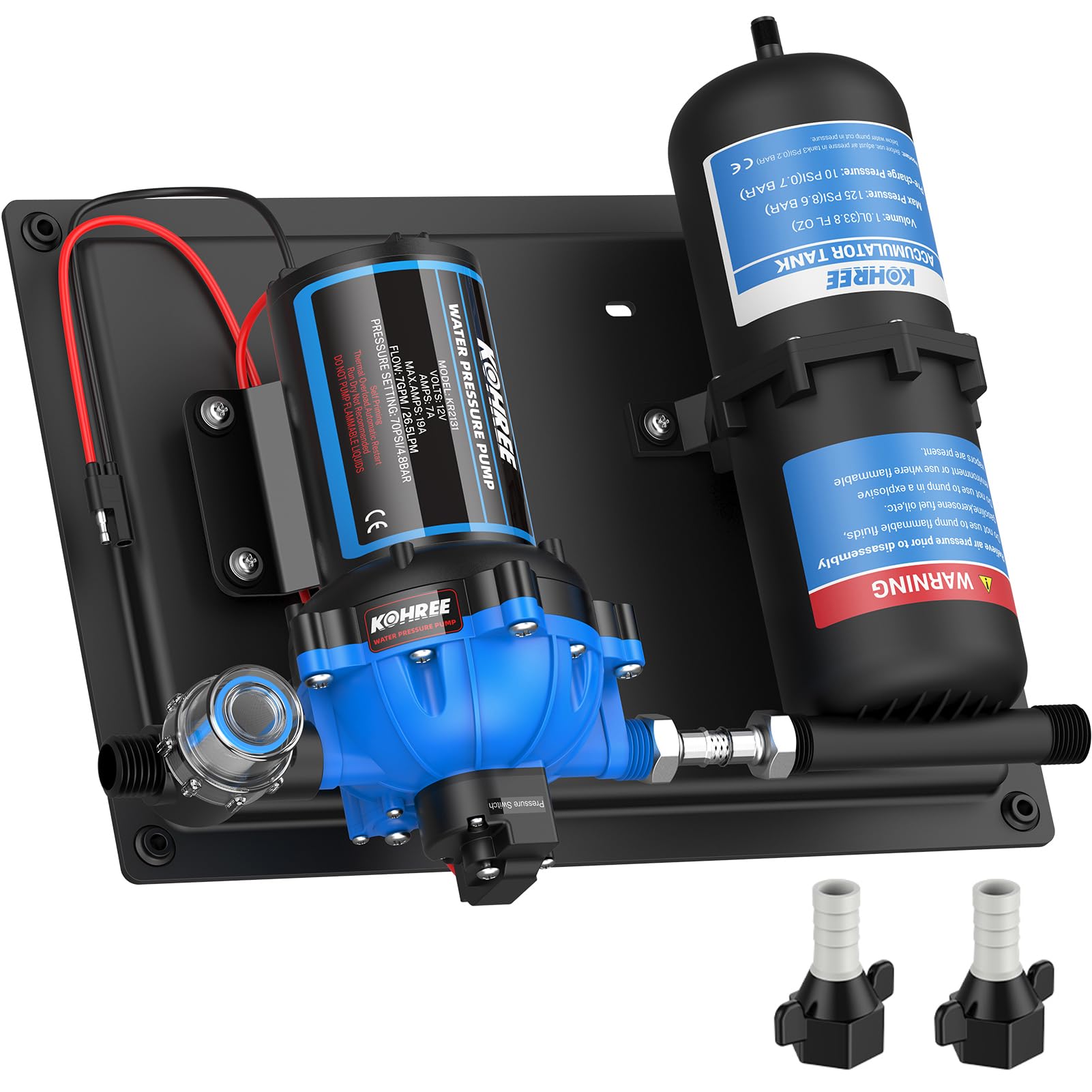 Kohree Rv Water Pump 12V Dc 7Gpm 70Psi And 1L 125Psi Pre-Pressurized Accumulator Tank, Quiet Rv Water Pump And Accumulator Tank