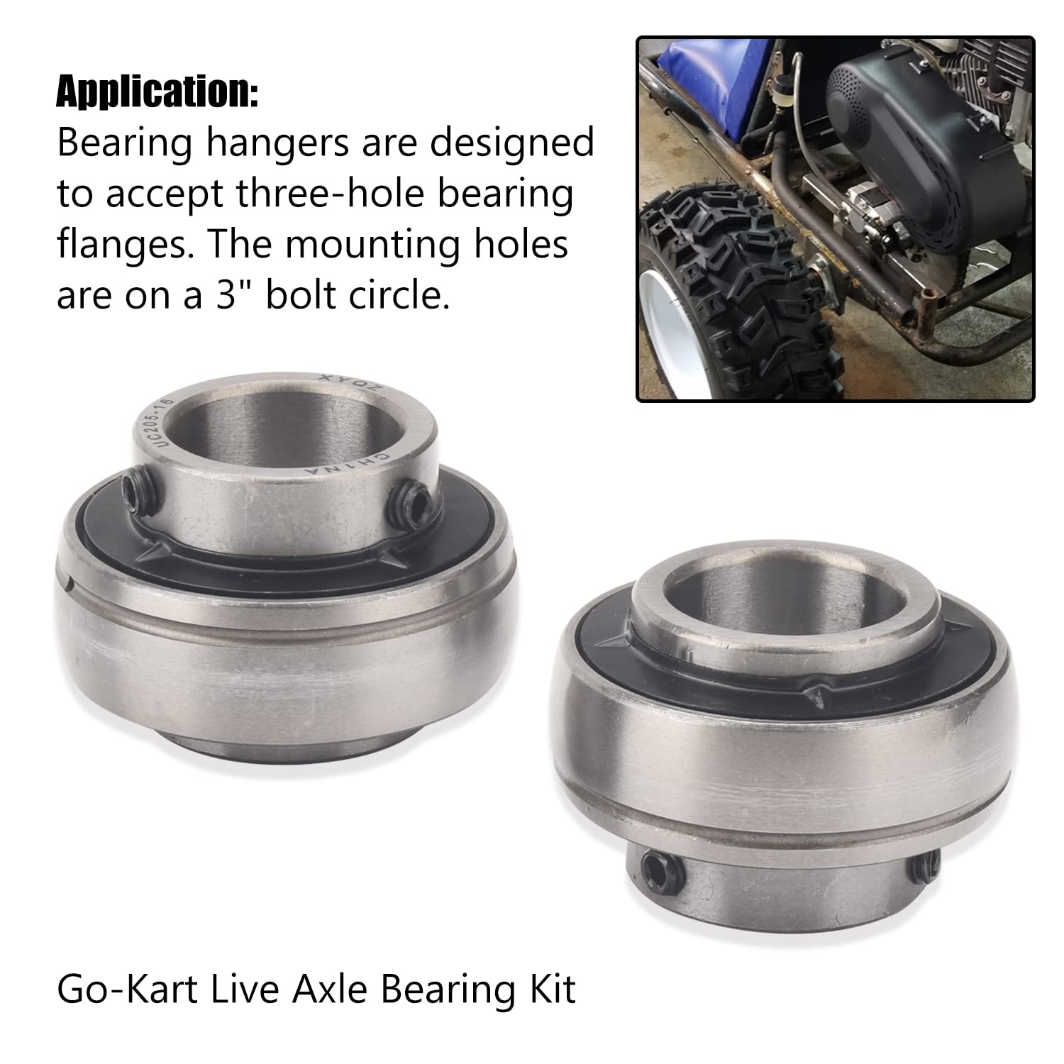 Go-Kart Live Axle Bearing Kit (1 inch) Compatible with Azusa axles, Also for Go Karts Mi-ni Bikes/Trikes/Off Road ATV - Axle wit