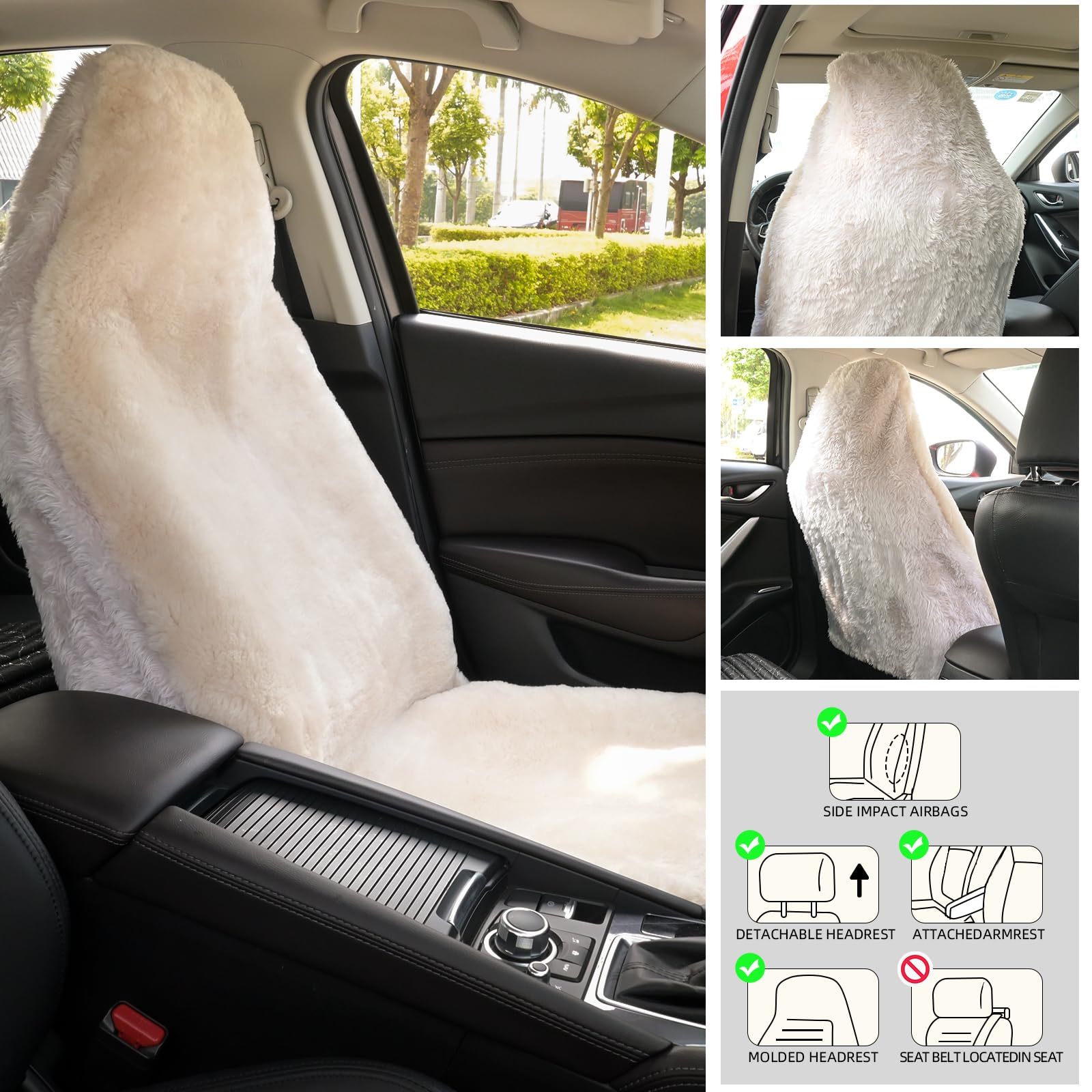 Aegis Cover Sheepskin Seat Covers, Genuine Merino Wool Front Car Cover, Luxury Dense Pelt, Universal Fit For Most Cars, Suvs, Tr