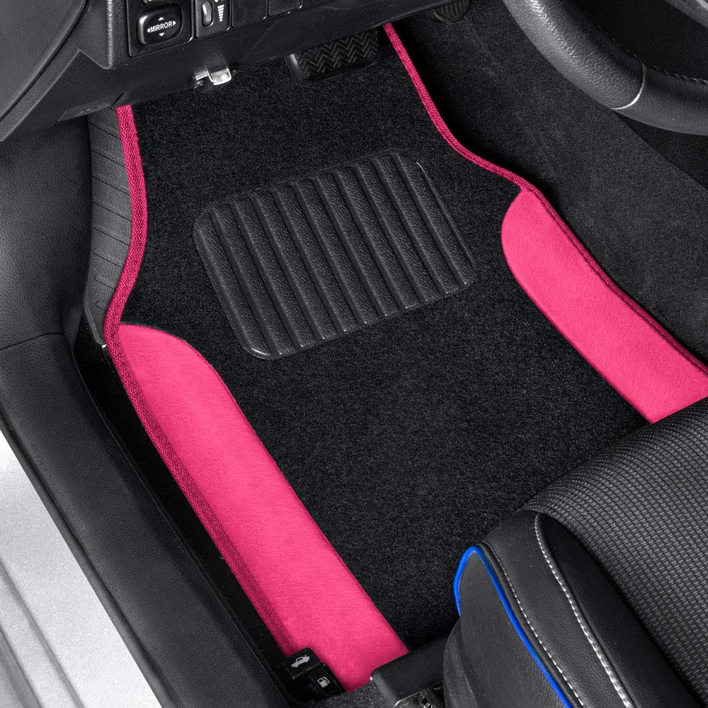 Bdk Hot Pink Carpet - Two-Tone Faux Leather Automotive Floor Mats, Included Anti-Slip Features And Built-In Heel Pad, Stylish Floor Mats For Cars Truck Van Suv