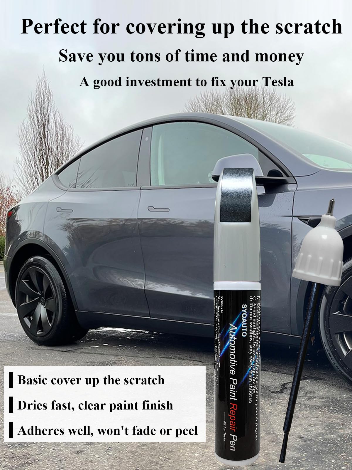 Syoauto Touch Up Paint Stealth Grey Fit For Tesla Model Y 3 X S Tesla Model Paint Repair Kit Tesla Paint Pen Tip And Brush 2 In
