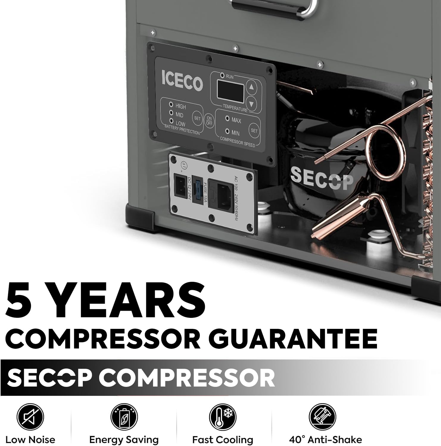 Iceco Vl45 Portable Refrigerator With Secop Compressor, 45Liters Platinum Compact Refrigerator, Dc 12/24V, Ac 110-240V, 0? To 50