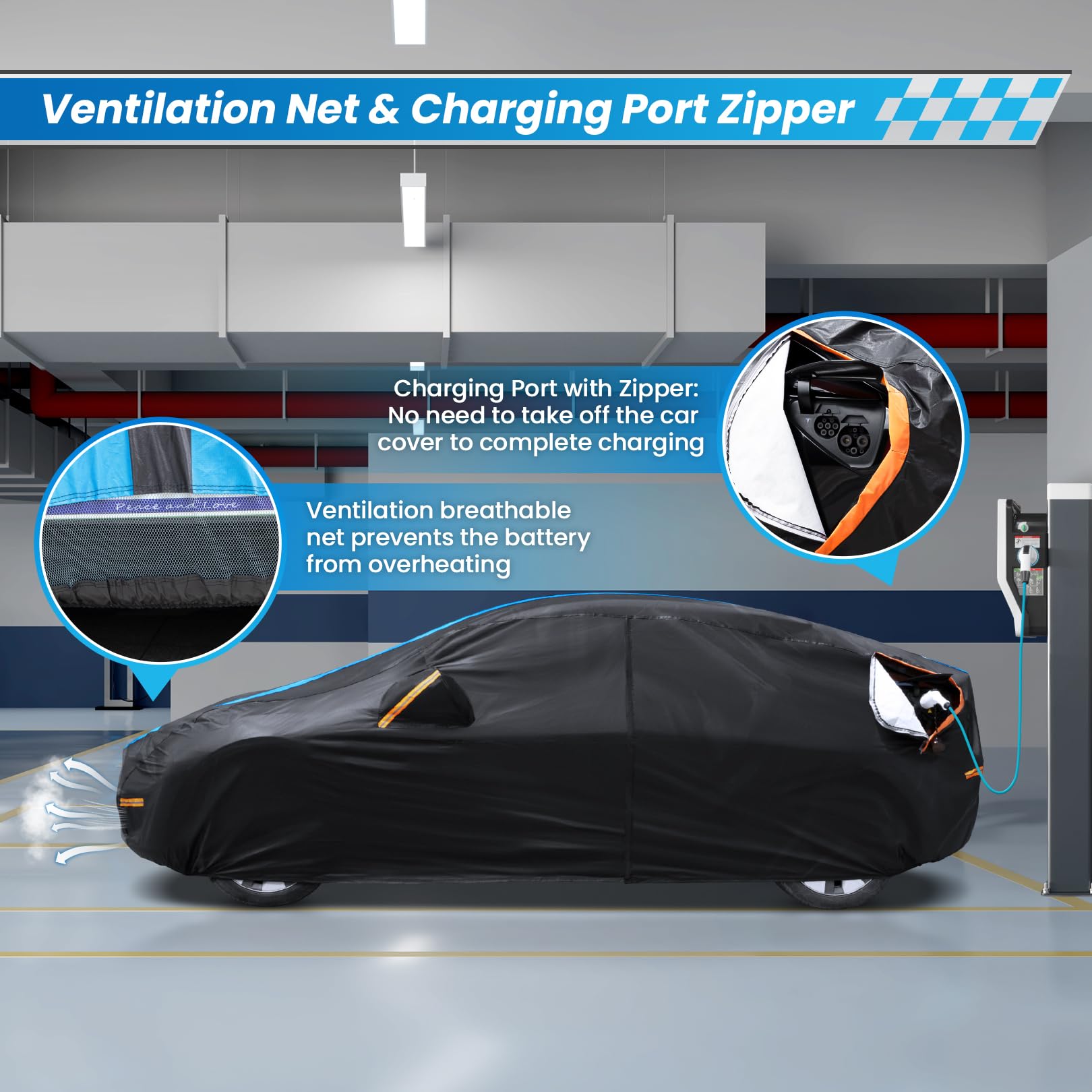 Car Cover Custom Fit For Tesla Model Y 2021-2024 Waterproof All Weather Rain Snowproof Uv Protection Windproof With Charging Por