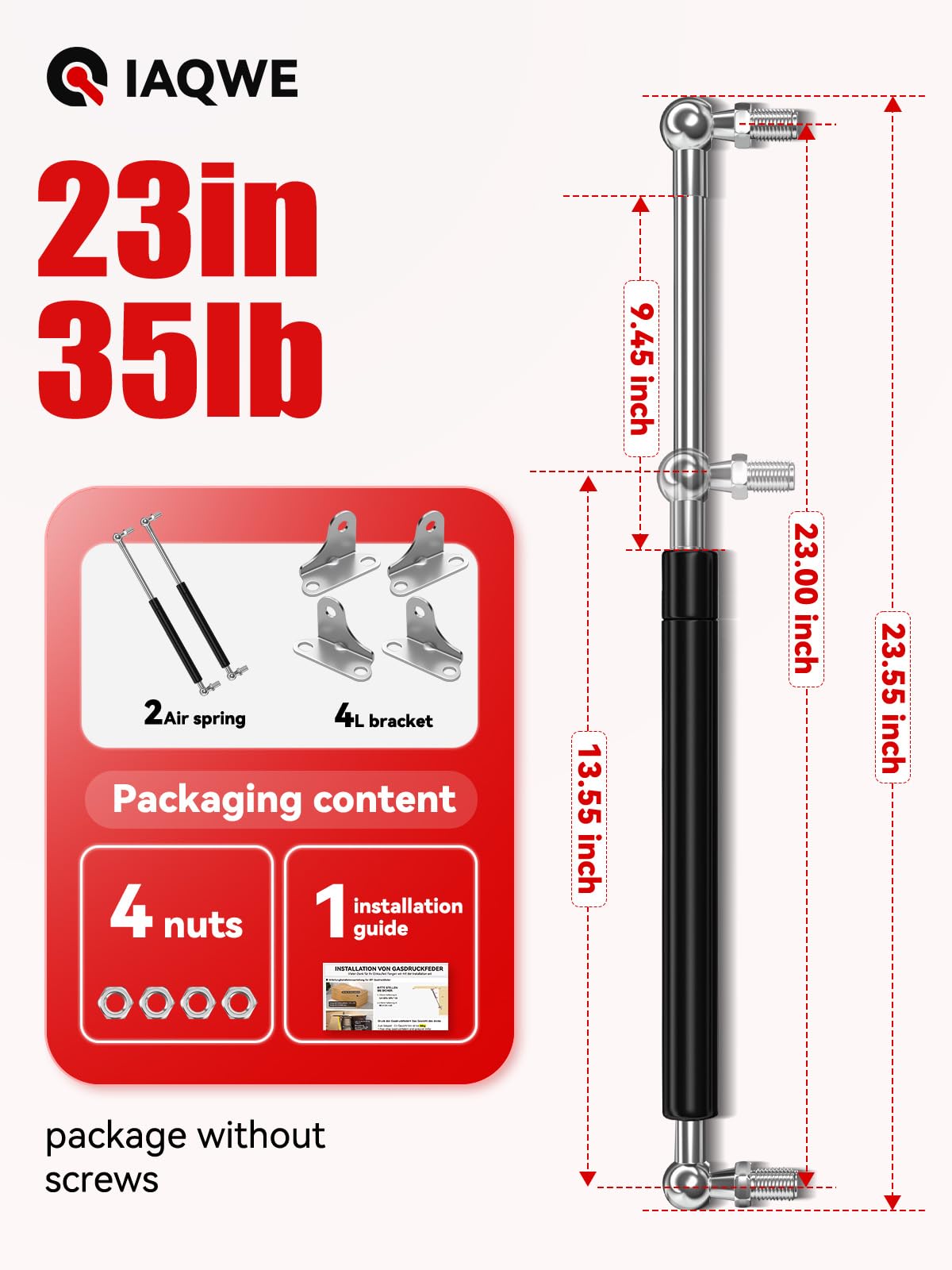 23Inch 150Lb/667N Gas Struts Spring Shocks With L-Type Mount Brackets For Rv Bed Murphy Bed Heavy Duty Tool Box Cabinet Trap Bas