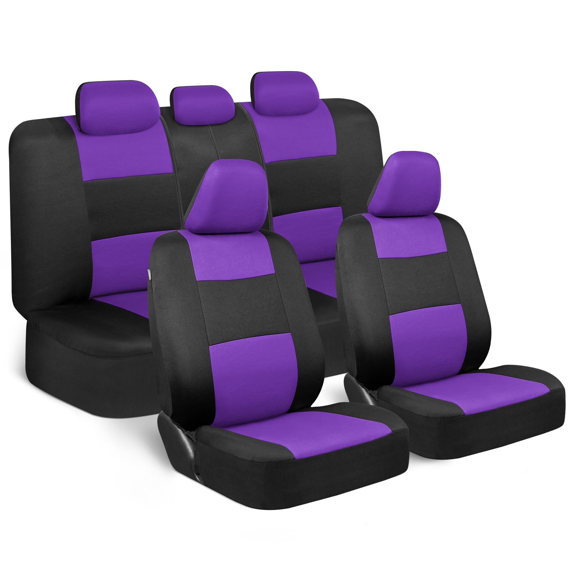Bdk Polypro Purple Car Seat Covers Full Set With 4-Piece Car Floor Mats - Two-Tone Fits Most Seat Covers For Cars With Carpet Fl