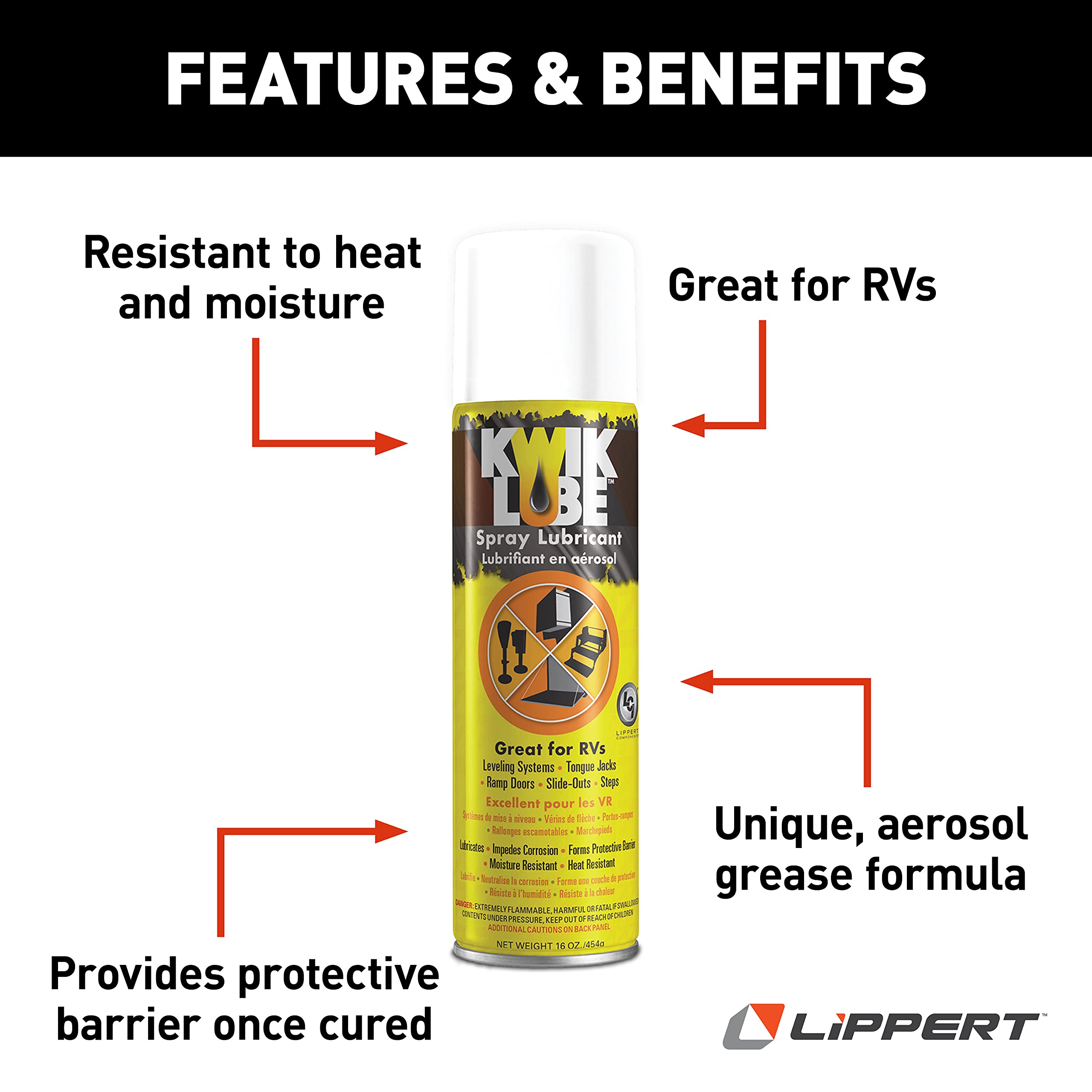 Kwikee KwikLube 11 oz. Can, Aerosol Grease Formula for RV Steps, Jacks, and Slides, Heat Resistant, Moisture Barrier, Protects A