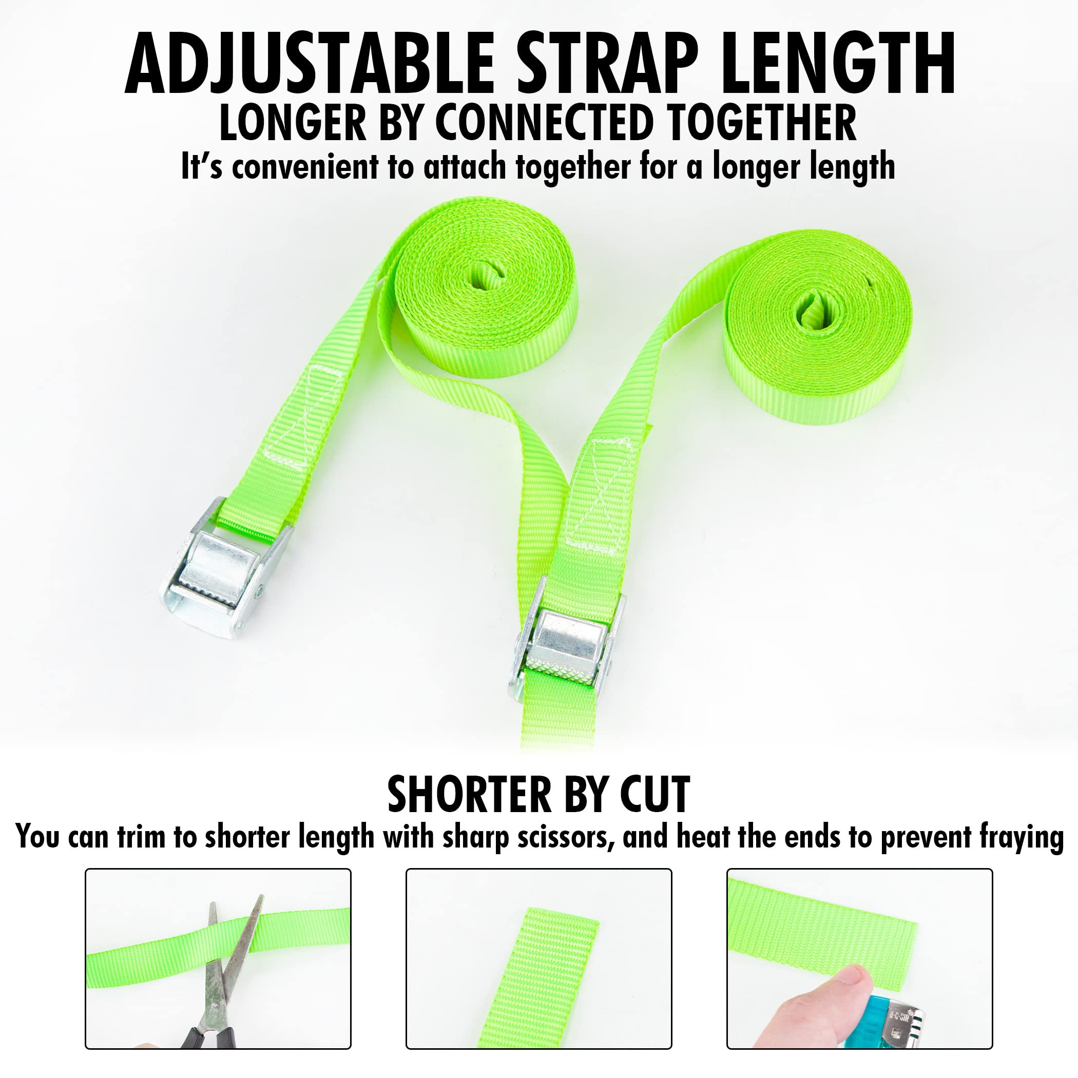 Cartman 1'' X 12'Lashing Straps Cargo Tie-Down Strap Up To 600Lbs, 6Pk In Carry Bag, Green