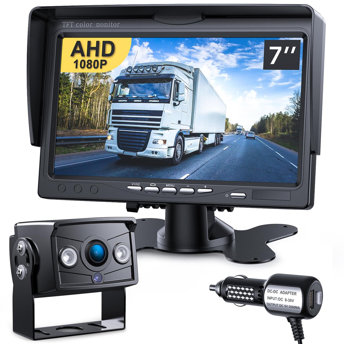Dvknm Upgrade Backup Camera Monitor Kit 7" Hd 1080P Monitor Ip69 Waterproof Rearview Reversing Rear View Camera For Truck Trailer Rv Pickup (Tz101)