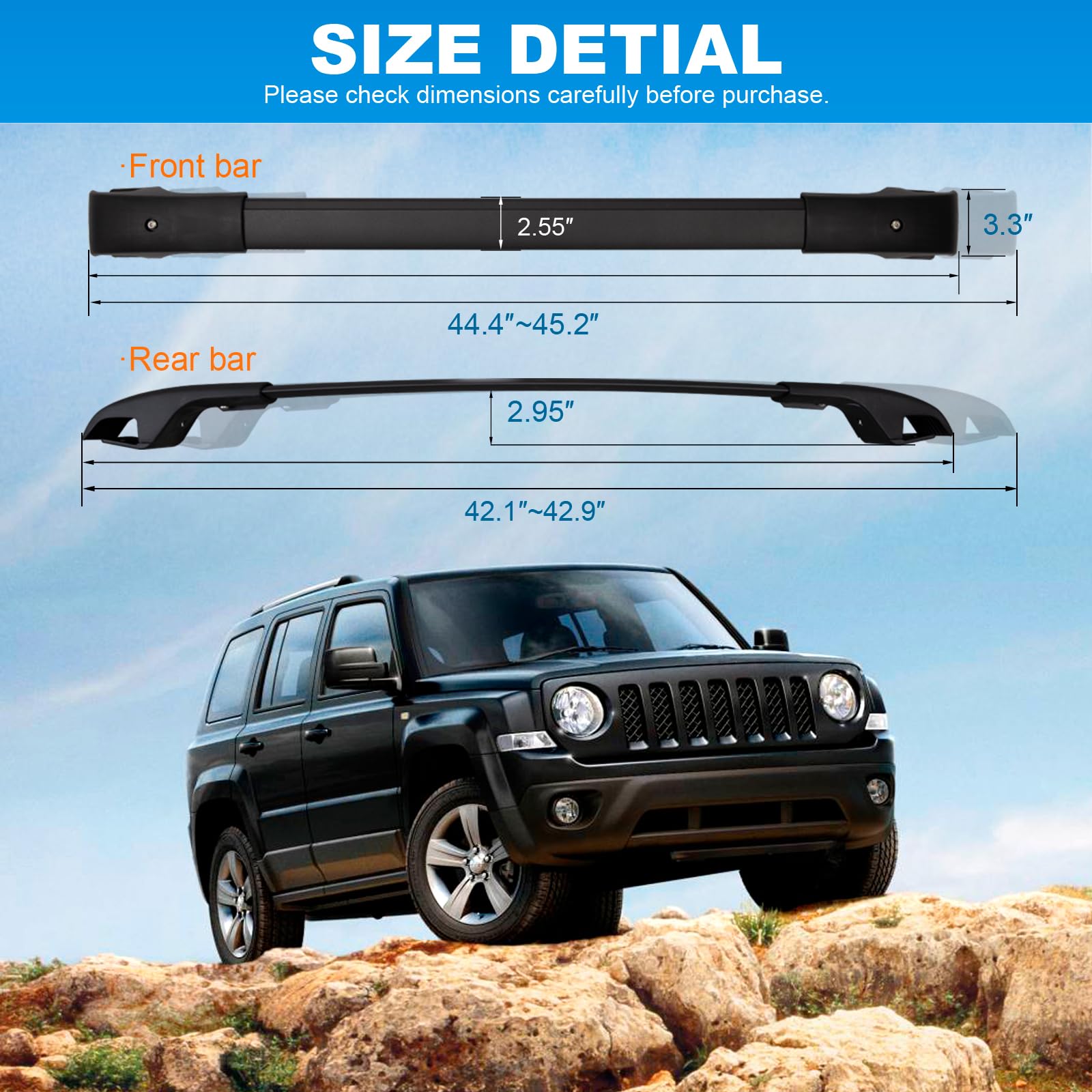 Fengyu Roof Rack Cross Bars Compatible With Jeep Patriot 2007-2017, Aluminum Roof Rails Crossbars Cargo Bars Rooftop Canoe Bike