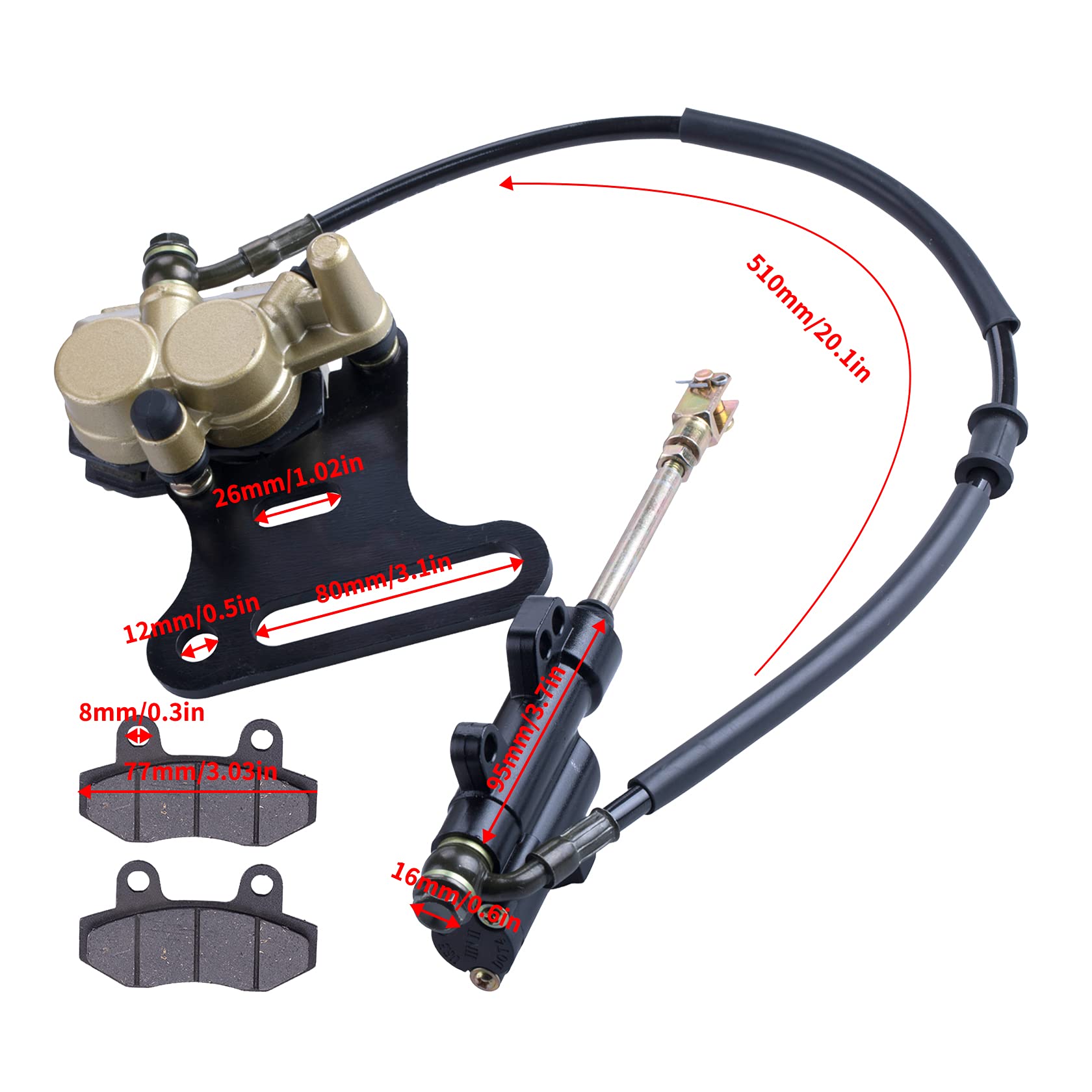12mm rear disc hydraulic brake master cylinder caliper Compatible with 70cc 90cc 110cc 125cc 140cc 150cc SSR Baja apollo Taotao