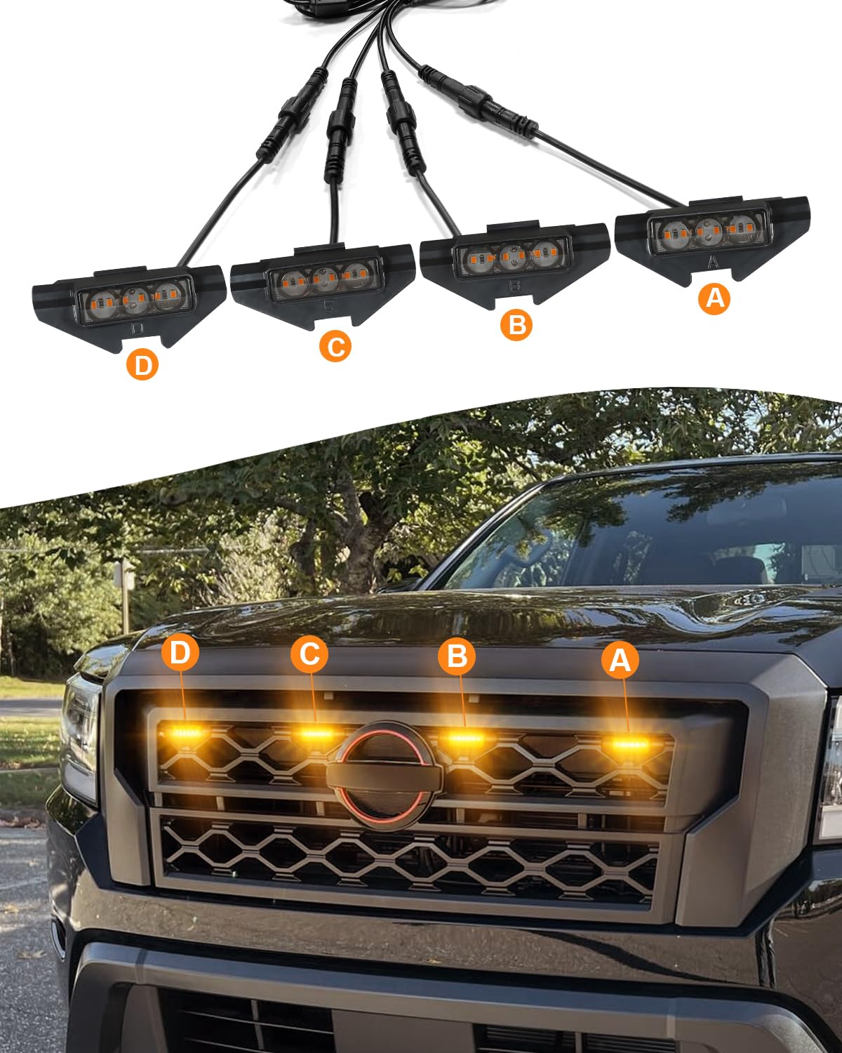OKLSG LED Grille Lights for 2022-2024 Nissan Frontier, Amber, D41 Model, OEM Grill Raptor Lights, Yellow