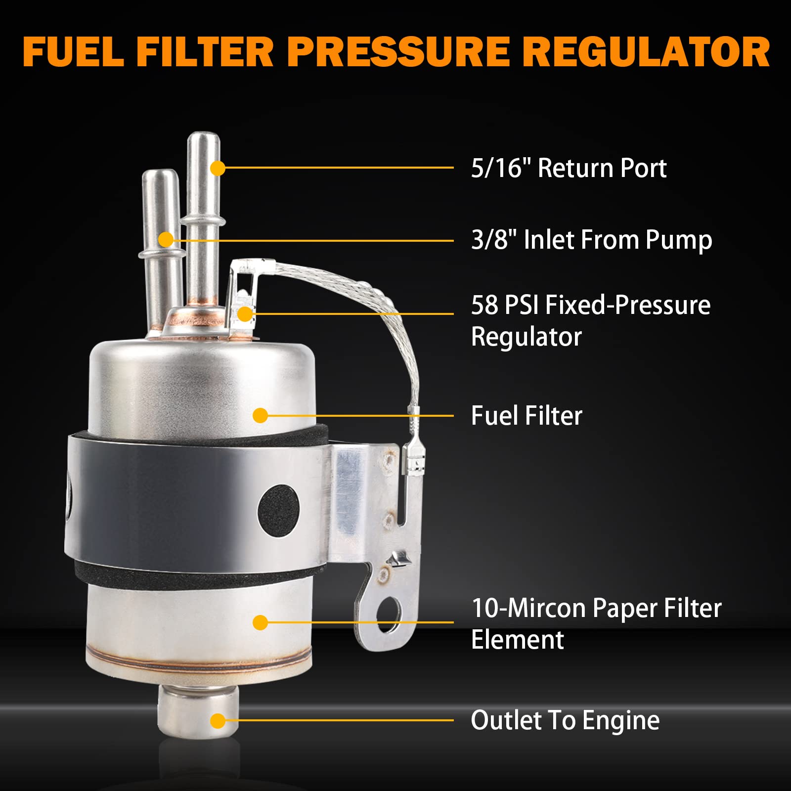 58 Psi Fuel Filter Regulator Kit For Ls Swap Efi Conversion, Replacement For Chevrolet Chevy Fuel Filter Pressure Regulator With An-6 3/8'' 5/16'' Efi Inlet Outlet Return Fuel Rail Adpater Fittings