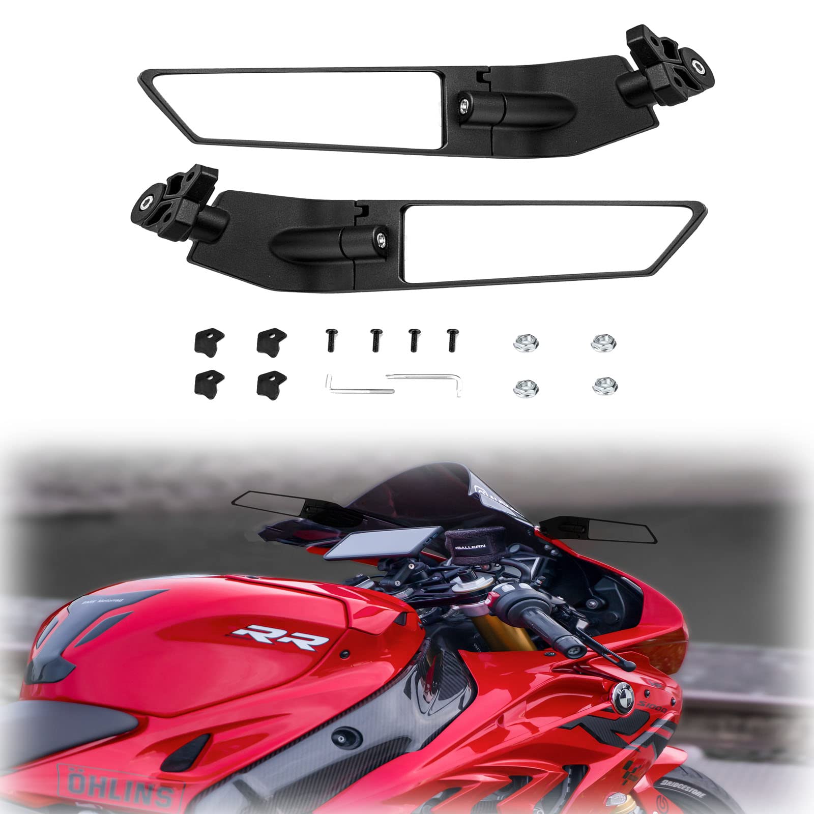 Motorcycle Mirrors Adjustable Aluminum Rotating Stealth Wind Wing Side Mirrors Accessories Compatible With Kawasaki Ninja 300 400 500 650 Zx6R Suzuki Gsxr 600 750 Honda Cbr600Rr/Cbr1000Rr