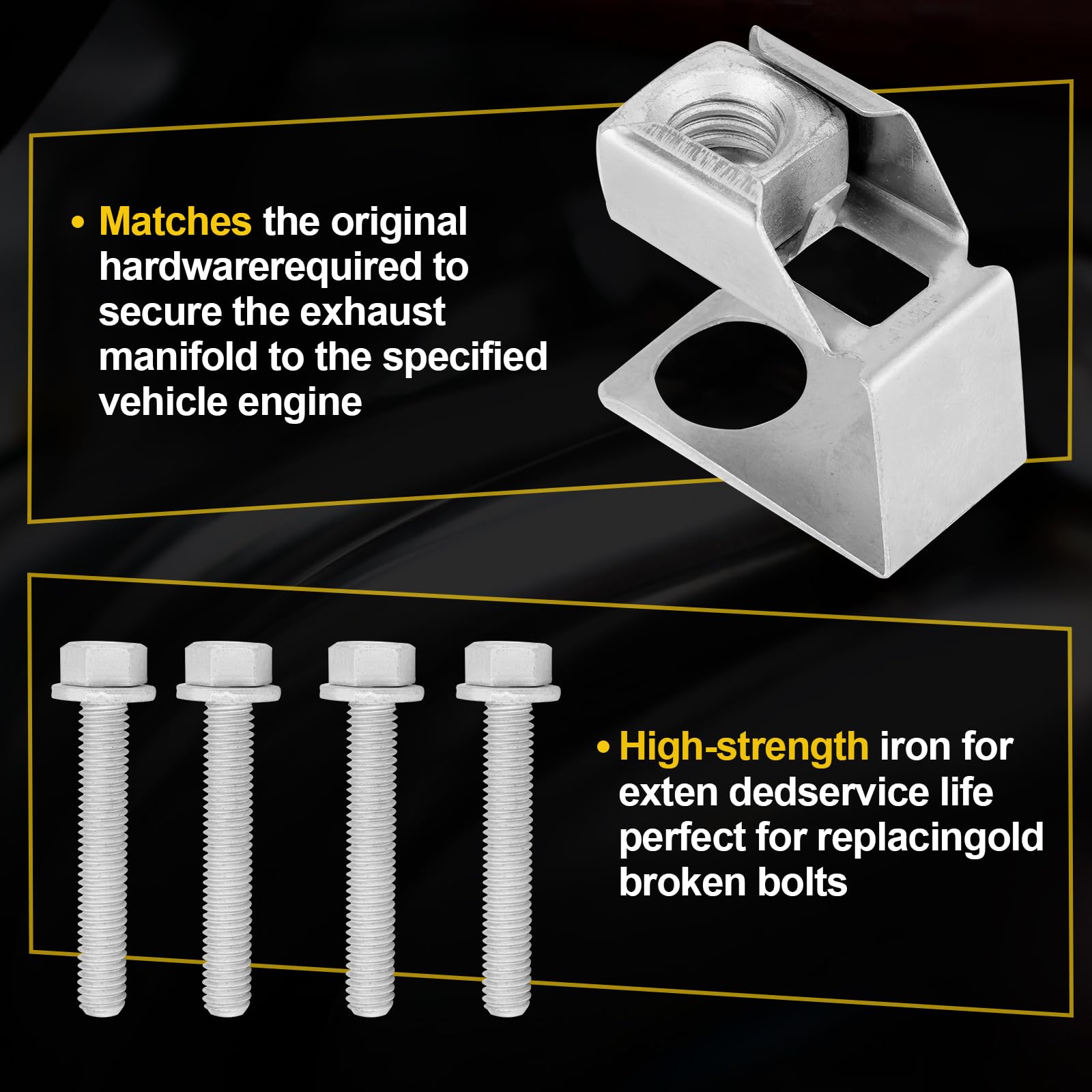 4 Sets Exhaust Manifold Flange Bolts & Nuts 03442 Hardware Kit Compatible with Jeep Wrangler, Dodge Durango Dakota, Ram 1500, Re