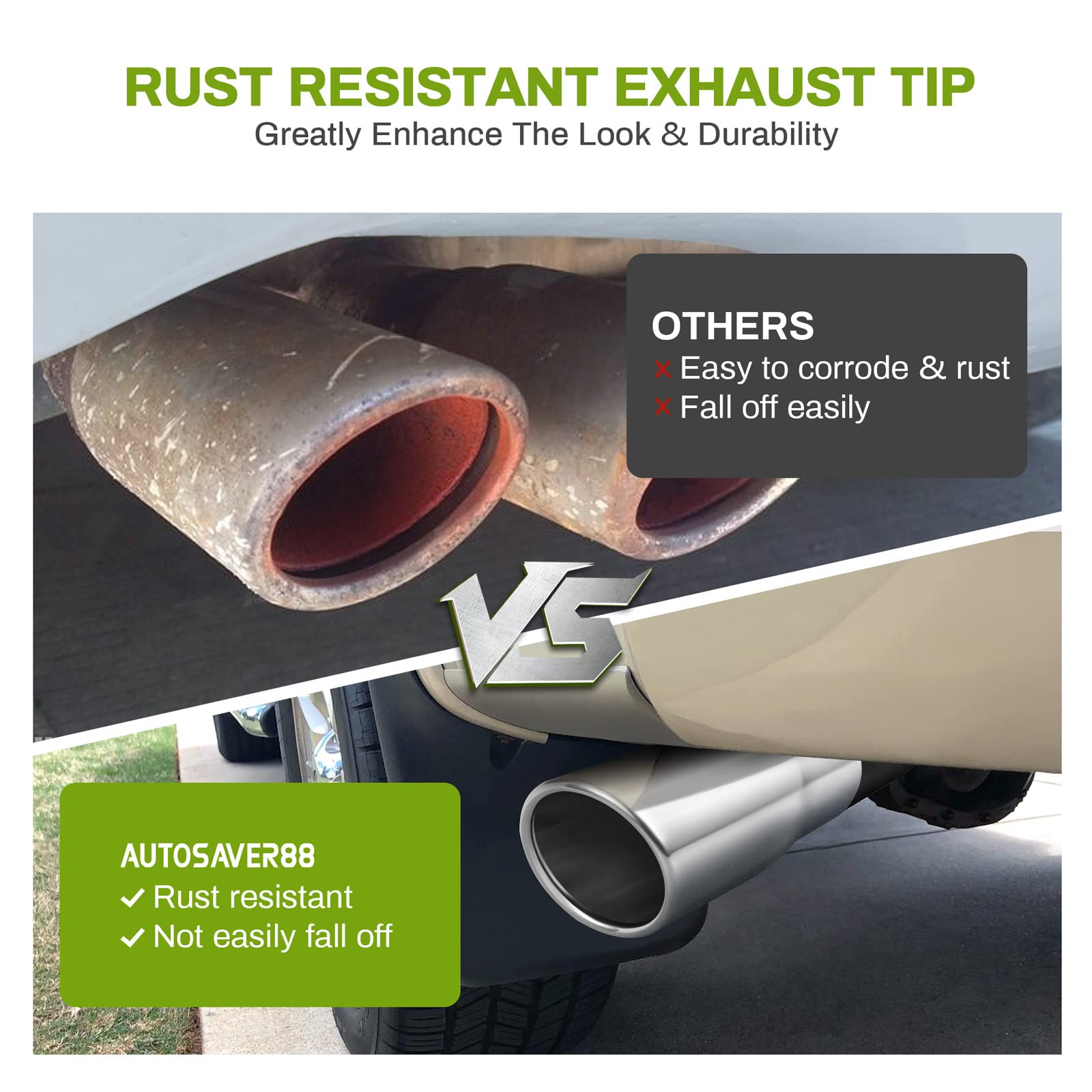 Autosaver88 2.5 Inch Inlet Exhaust Tip, 2.5'' Inlet 3'' Outlet 6'' Overall Length Chrome Polished Stainless Exhaust Pipe Tip For