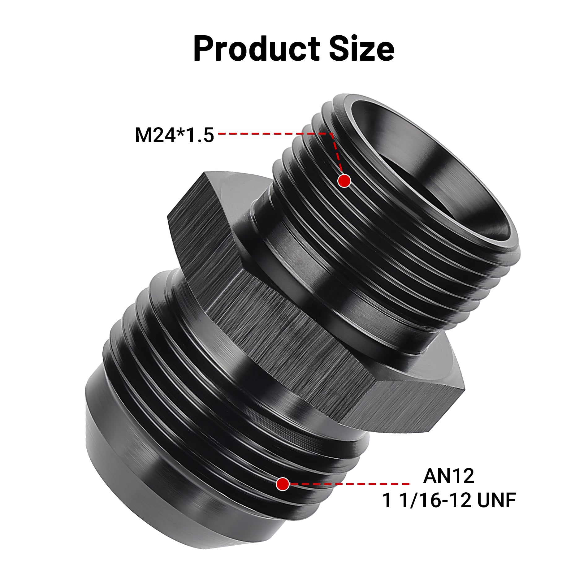 Evil Energy 12An Male Flare To M24 X 1.5Mm Male Metric Fitting Adapter Aluminium Alloy 2Pcs